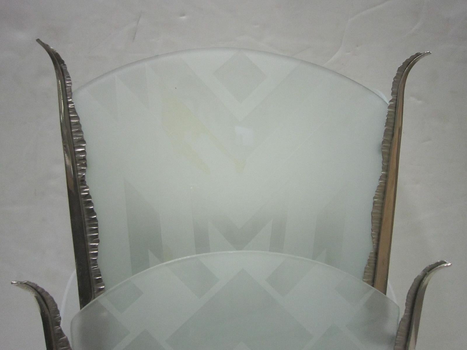 Large Pair of Art Deco Glass and Nickeled Iron Sconces 3