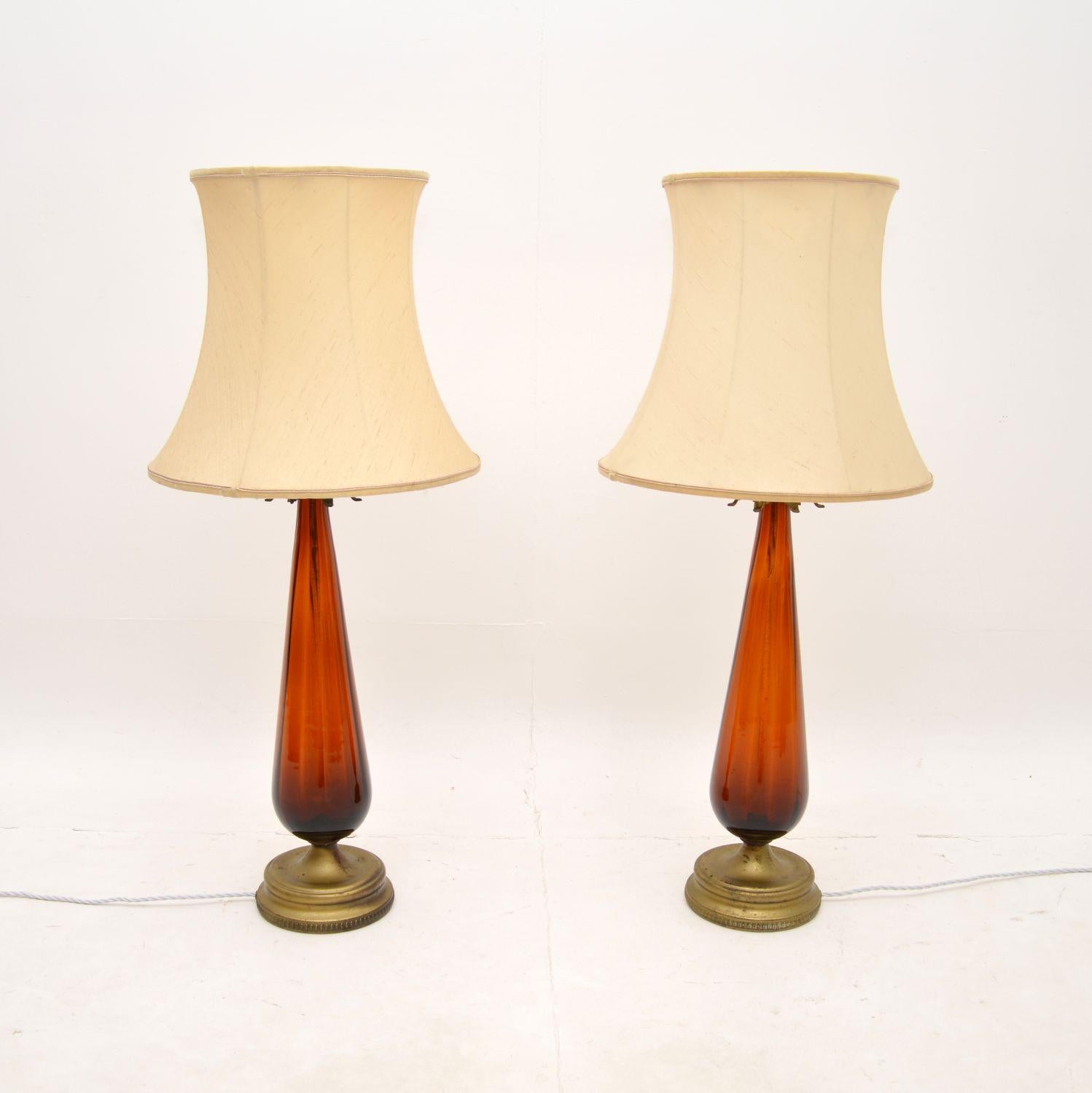 French Large Pair of Art Deco Glass Table Lamps