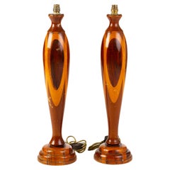 Used Large Pair of Art Deco Inlaid Mahogany & Rosewood Table Lamps