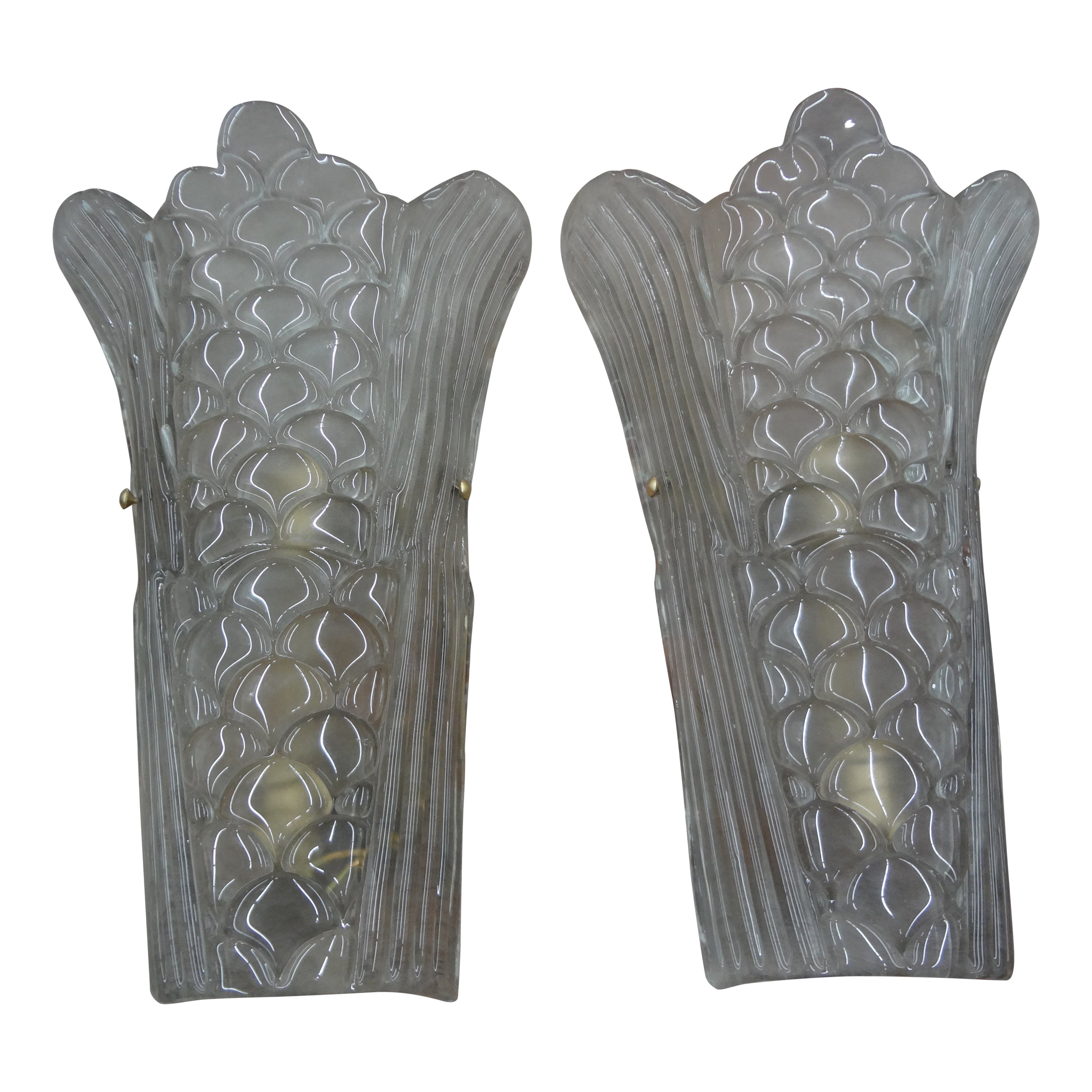 Grande paire d'appliques de style Art déco en verre de Murano en vente 9