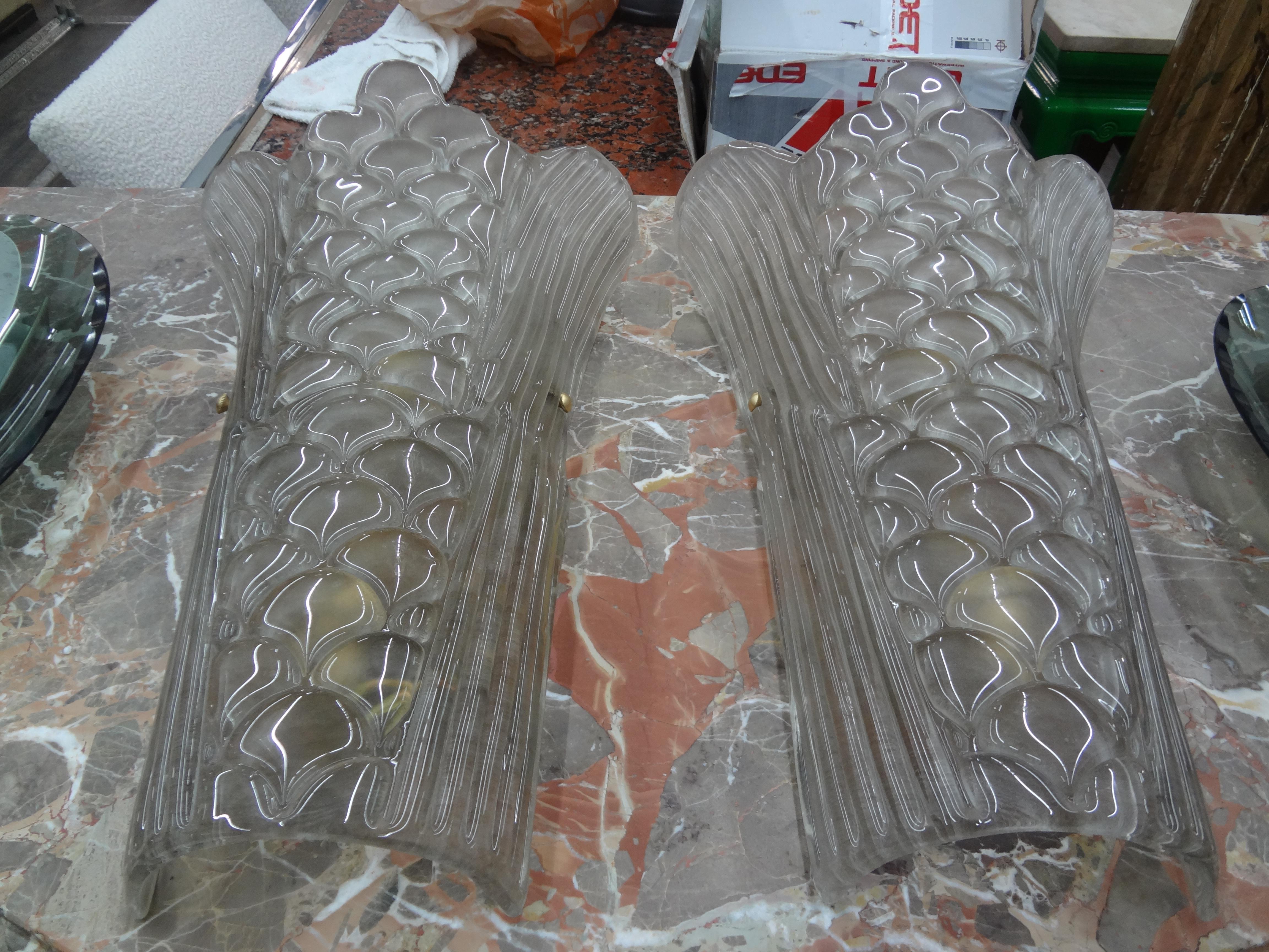 Large Pair Of Art Deco Style Murano Glass Sconces For Sale 2