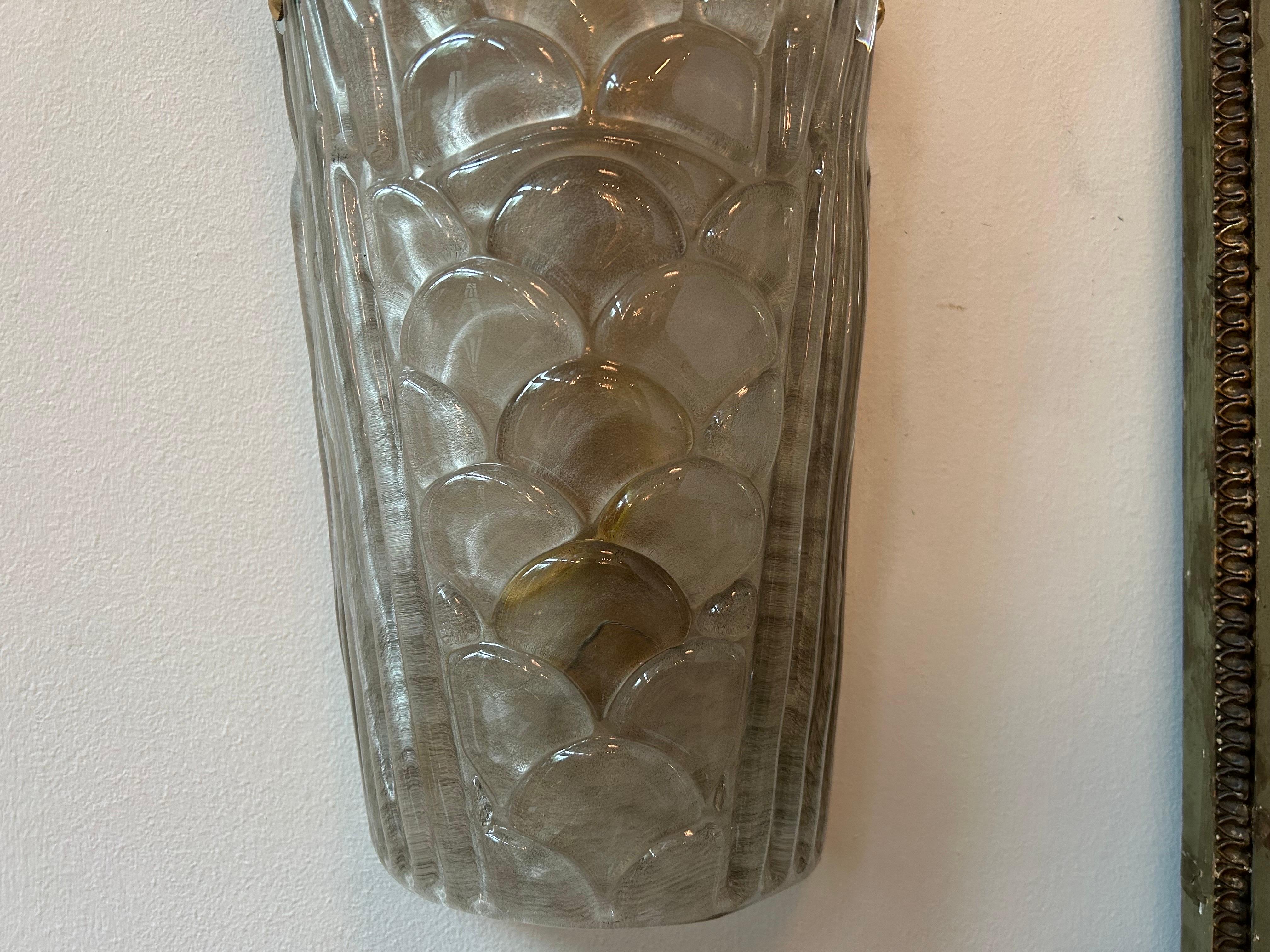 Large Pair Of Art Deco Style Murano Glass Sconces In Good Condition For Sale In Houston, TX