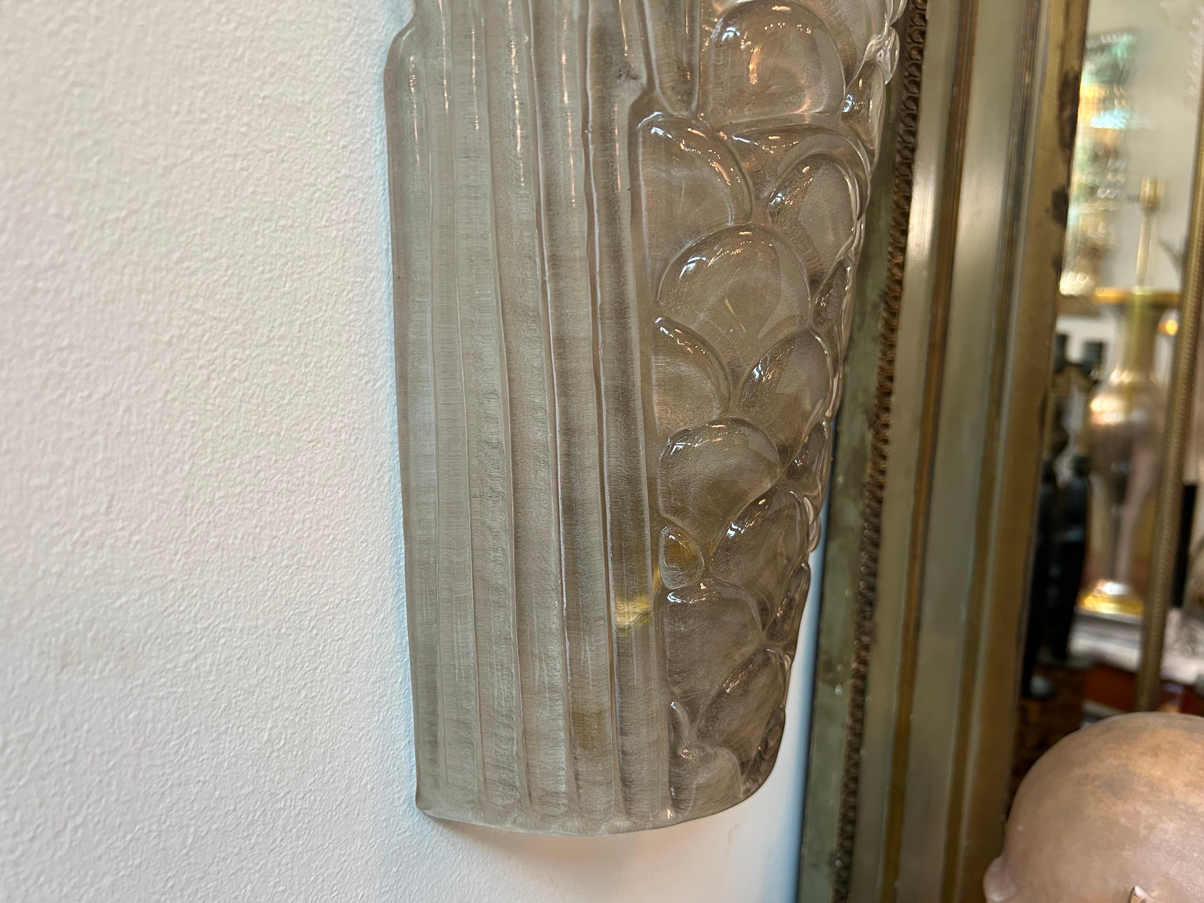 Large Pair Of Art Deco Style Murano Glass Sconces For Sale 1