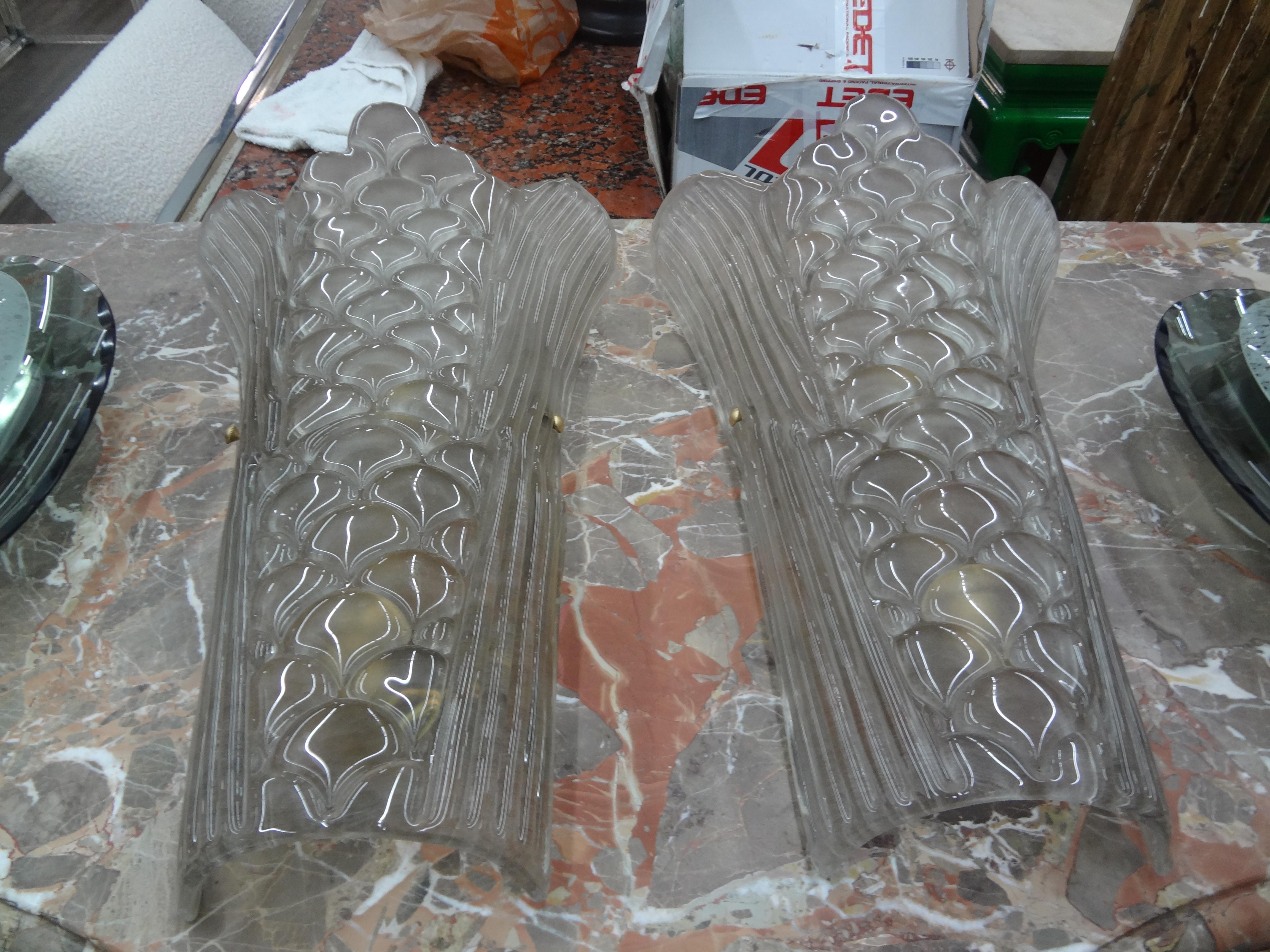 Large Pair Of Art Deco Style Murano Glass Sconces For Sale 7