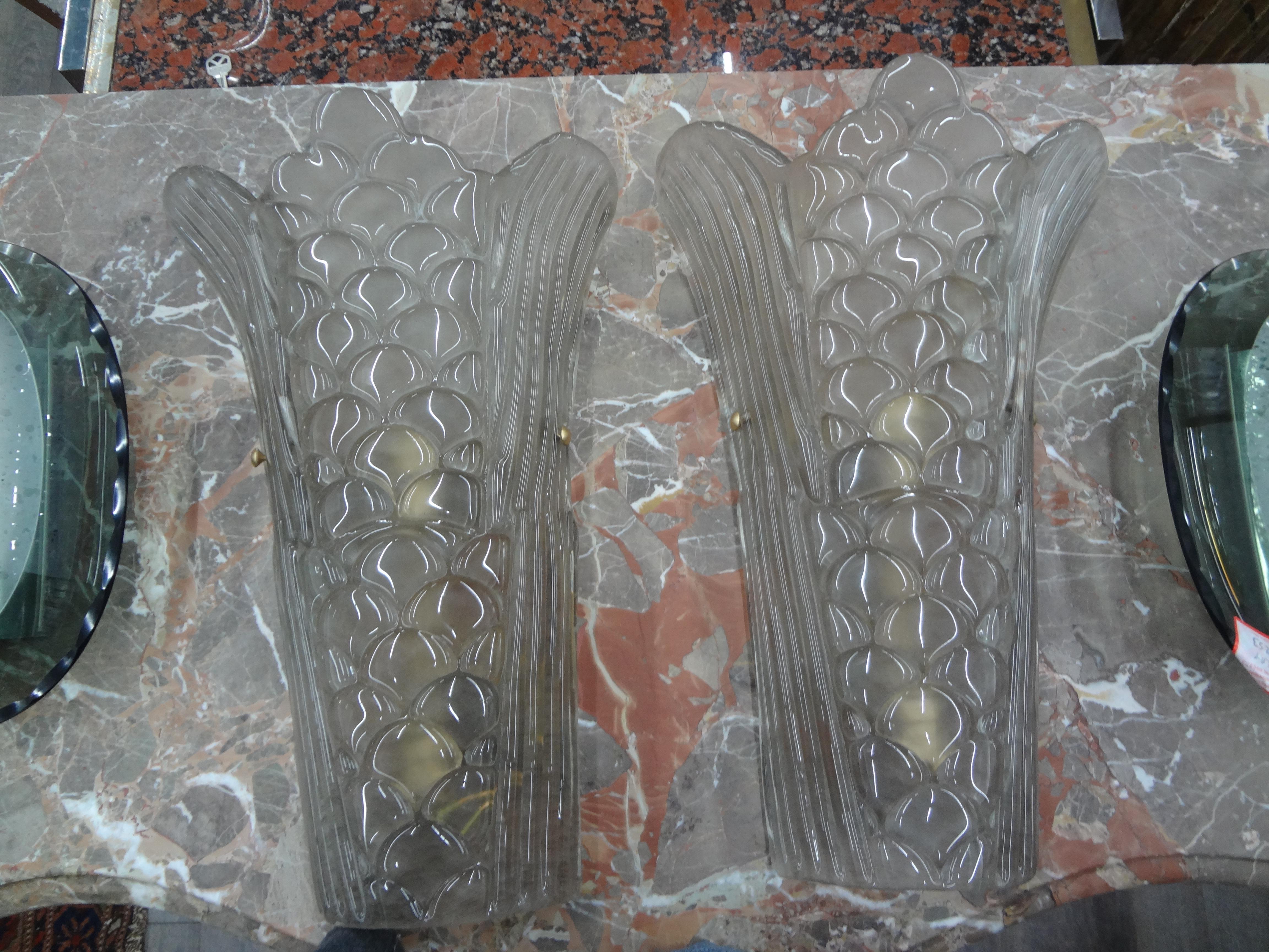 Large Pair Of Art Deco Style Murano Glass Sconces For Sale 8