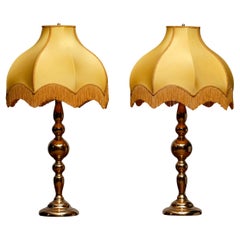 Large Pair of Art Nouveau or Hollywood Regency Brass Table Lamps Rejmyre, Sweden