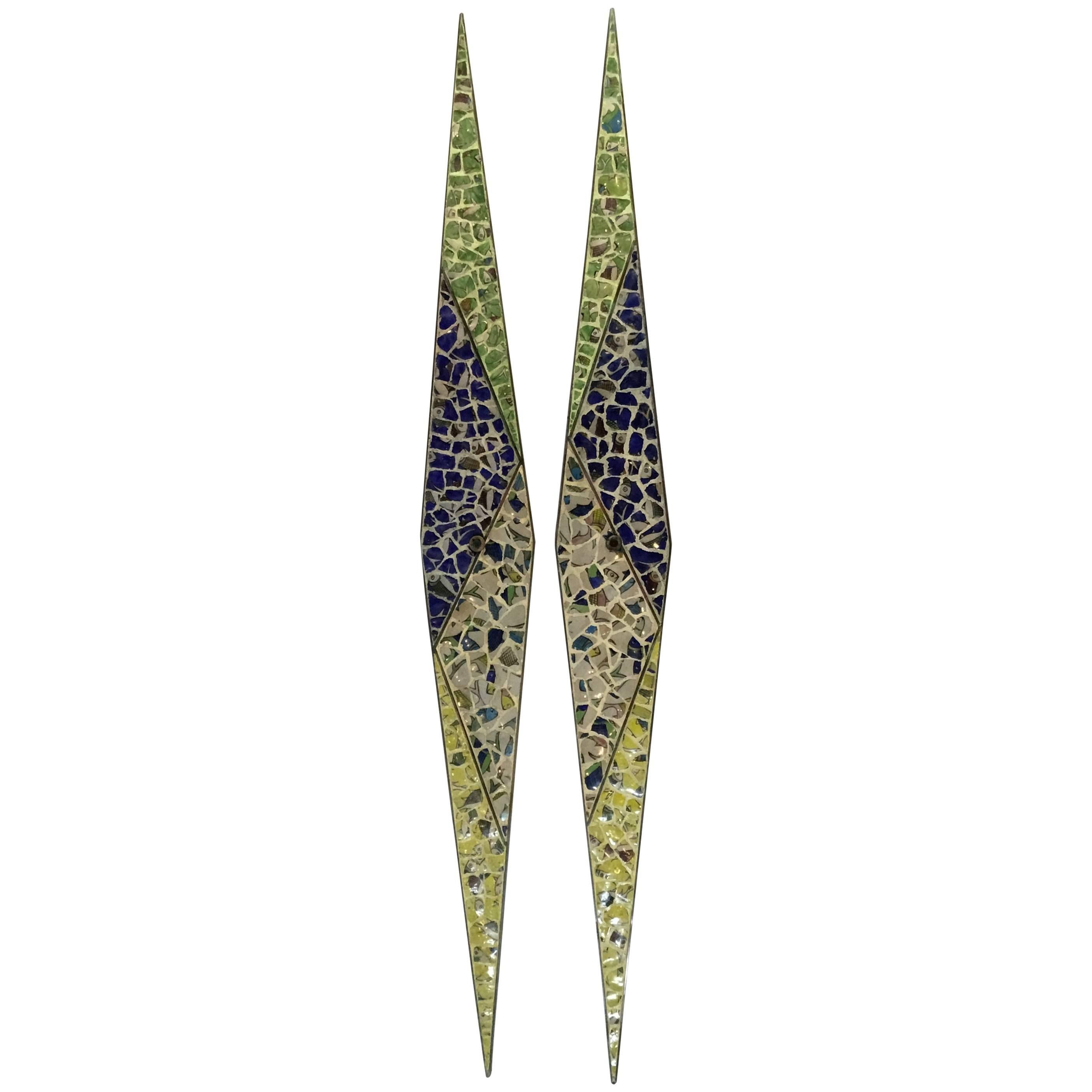 Large Pair of Artistic Brass Wall Hanging Sconces By Joseph Malekan