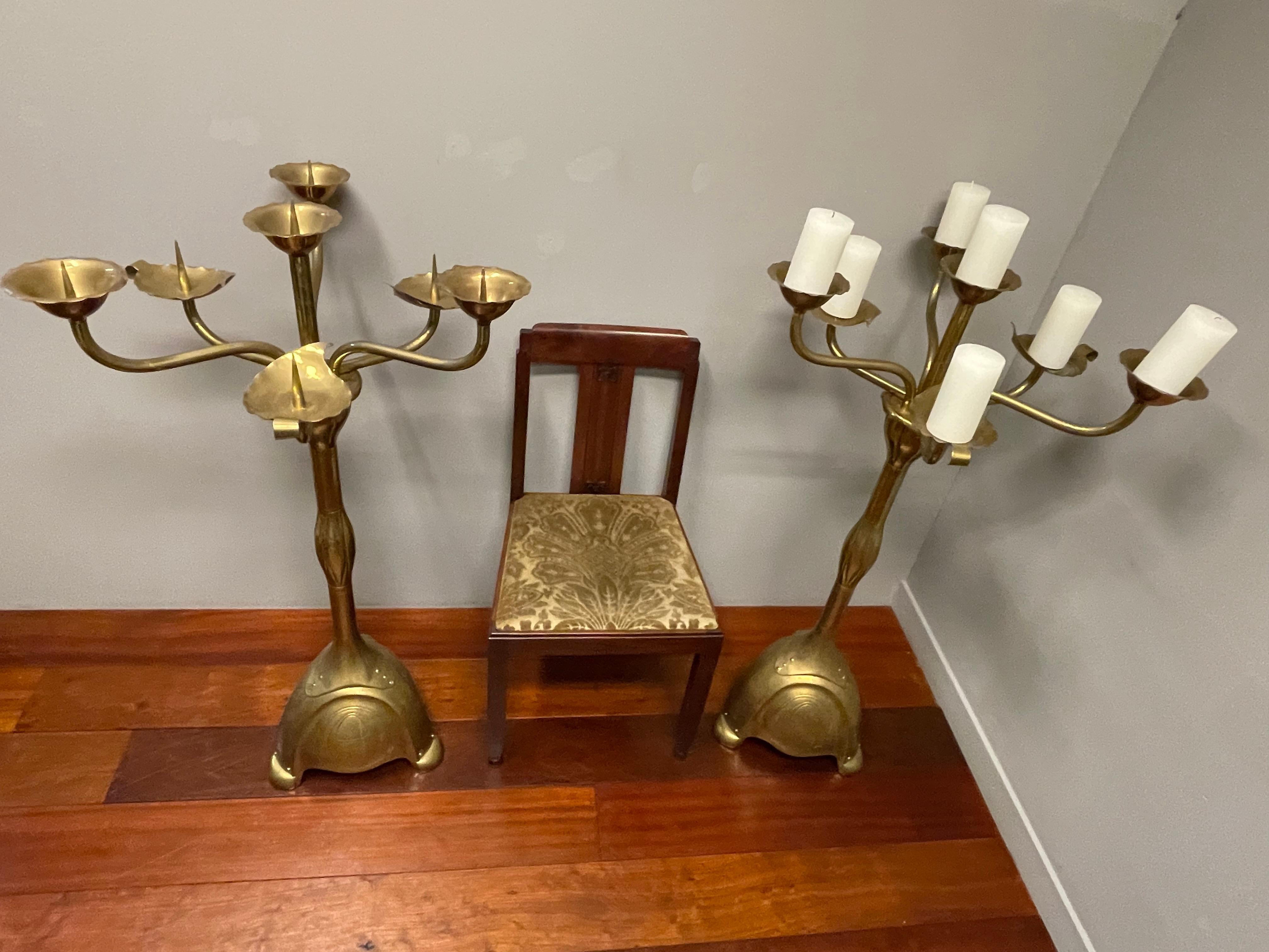 Largest Pair of Arts and Crafts Floor Candle Holders / Alpha & Omega Candelabras For Sale 4