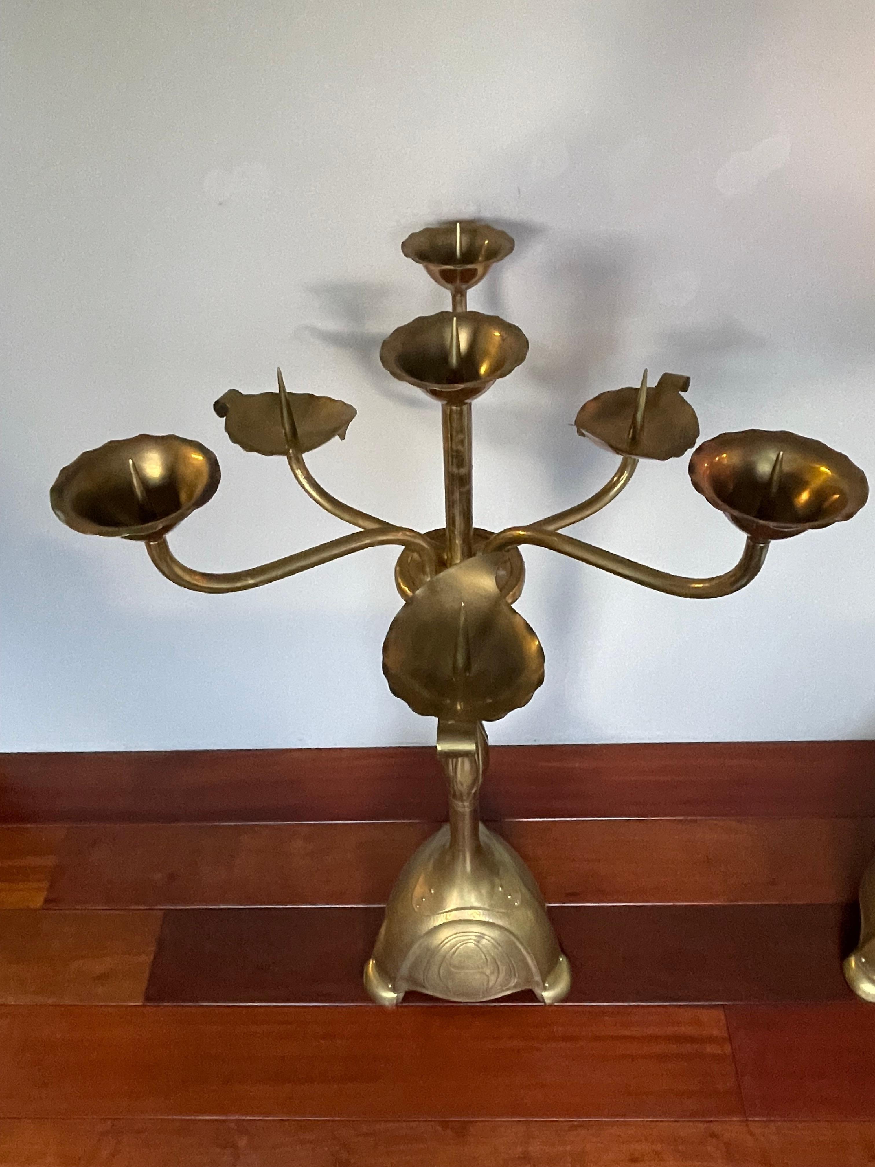 Largest Pair of Arts and Crafts Floor Candle Holders / Alpha & Omega Candelabras For Sale 5