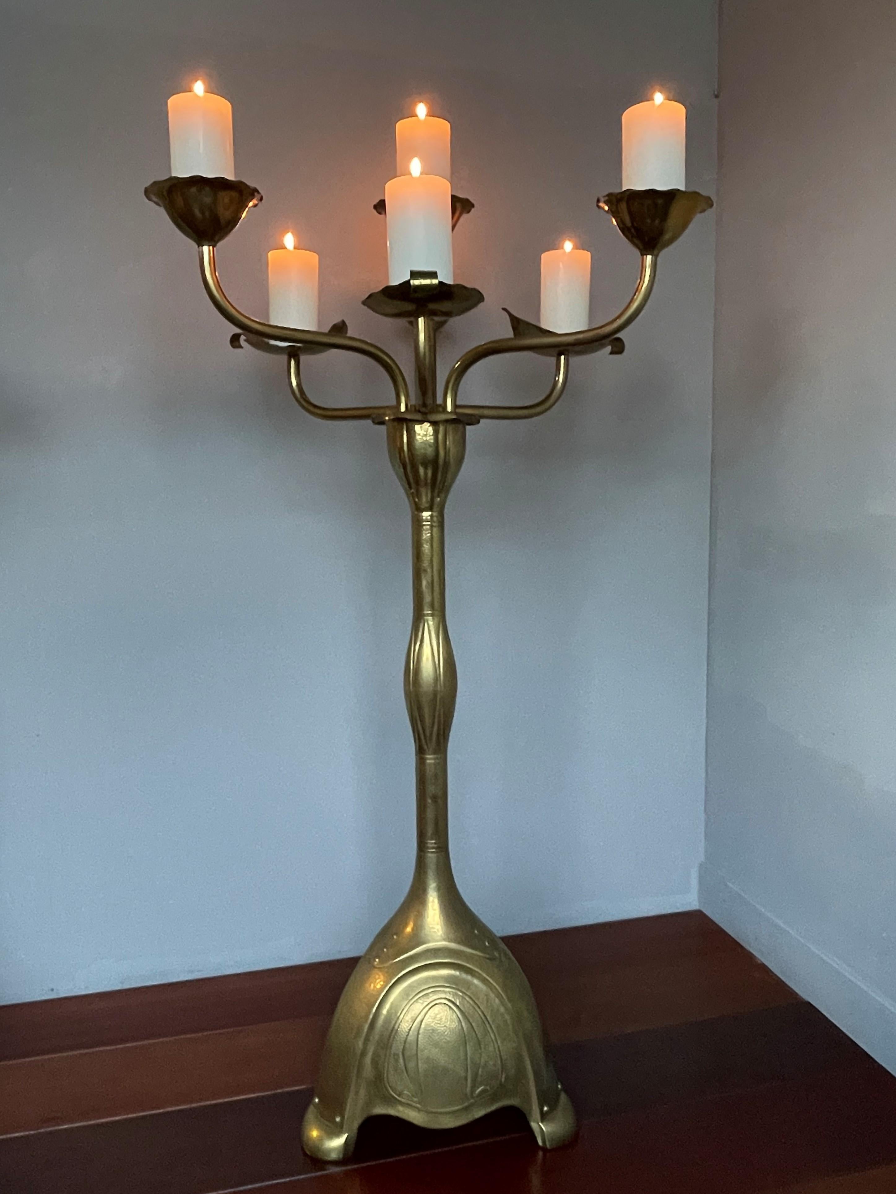 Largest Pair of Arts and Crafts Floor Candle Holders / Alpha & Omega Candelabras For Sale 6