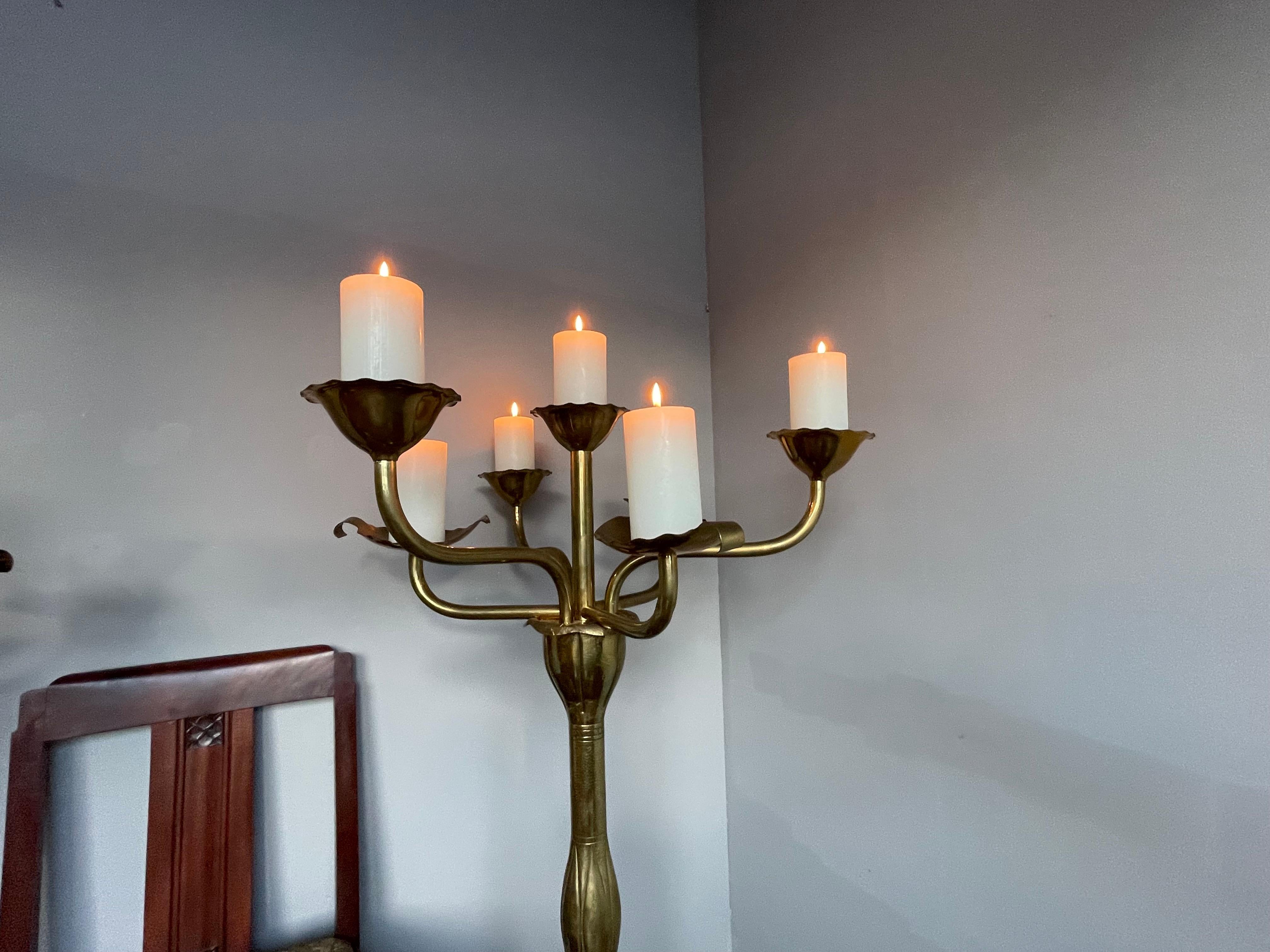 Largest Pair of Arts and Crafts Floor Candle Holders / Alpha & Omega Candelabras For Sale 9