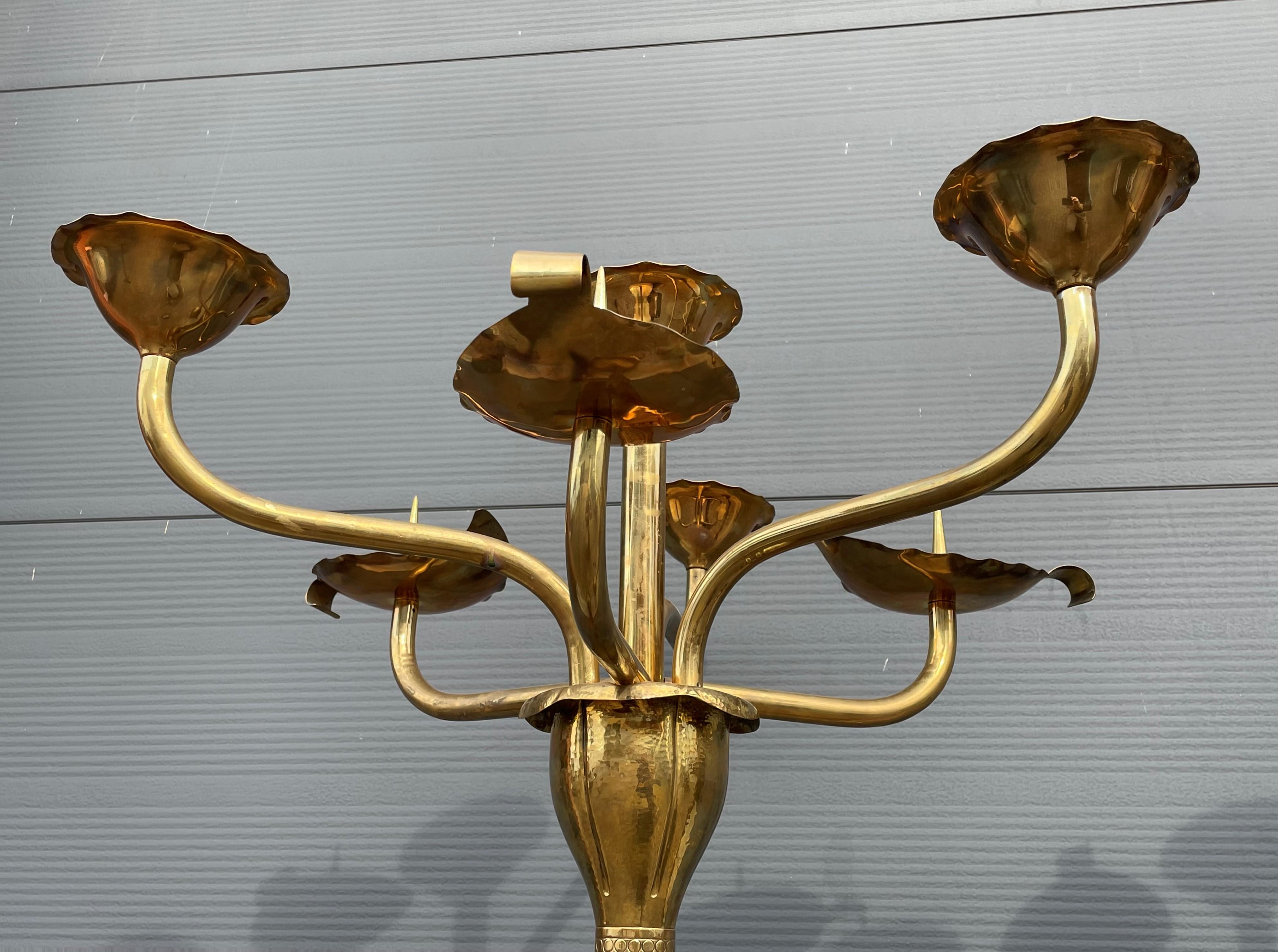 Largest Pair of Arts and Crafts Floor Candle Holders / Alpha & Omega Candelabras In Good Condition For Sale In Lisse, NL