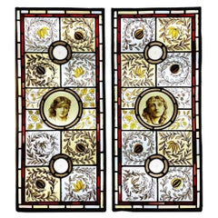 Large Pair of Arts & Crafts Style Stained Glass Panels