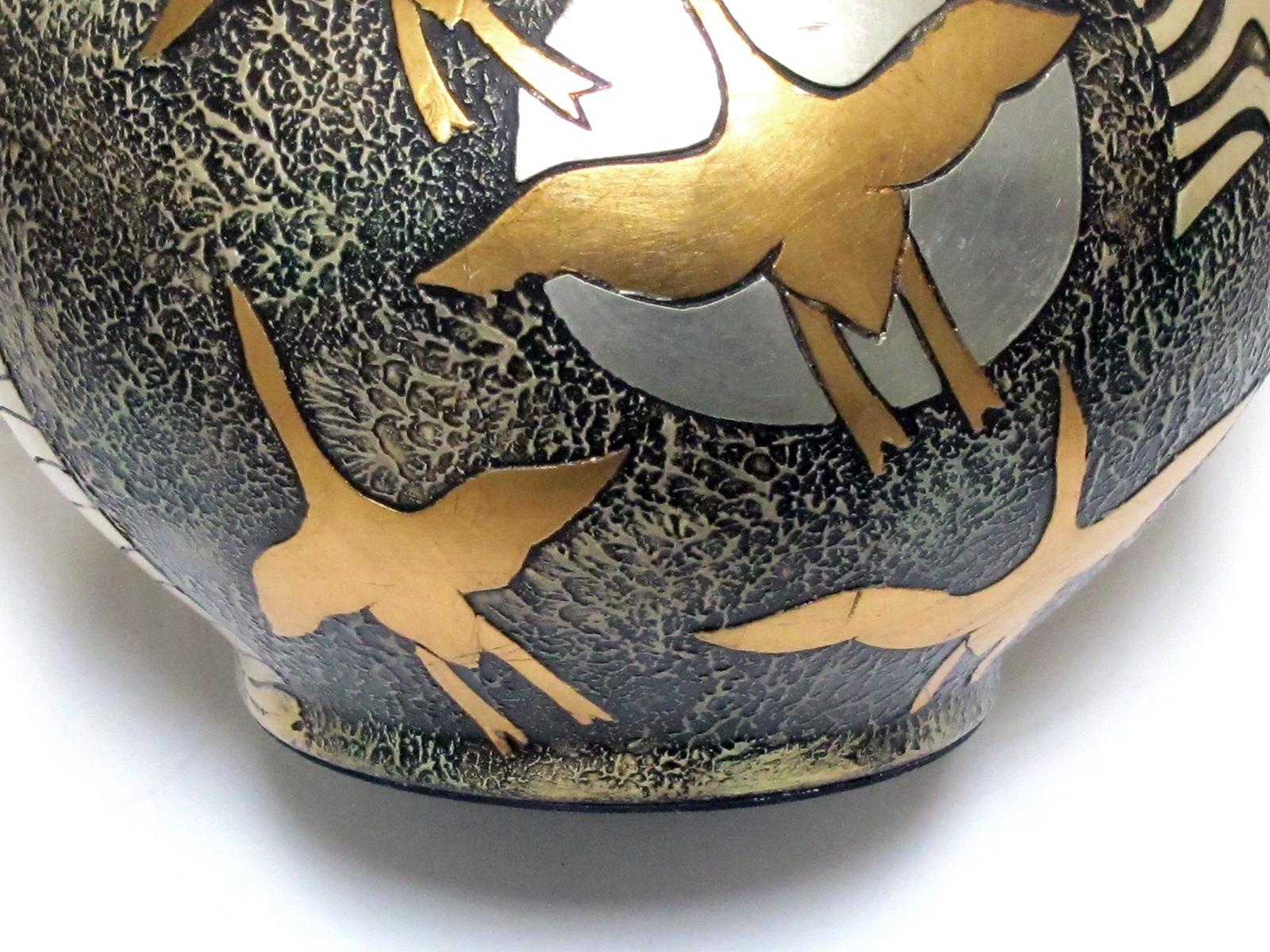Large Pair of Asian-Inspired 1960s Ceramic Vases Adorned with Stylized Birds In Good Condition In San Francisco, CA