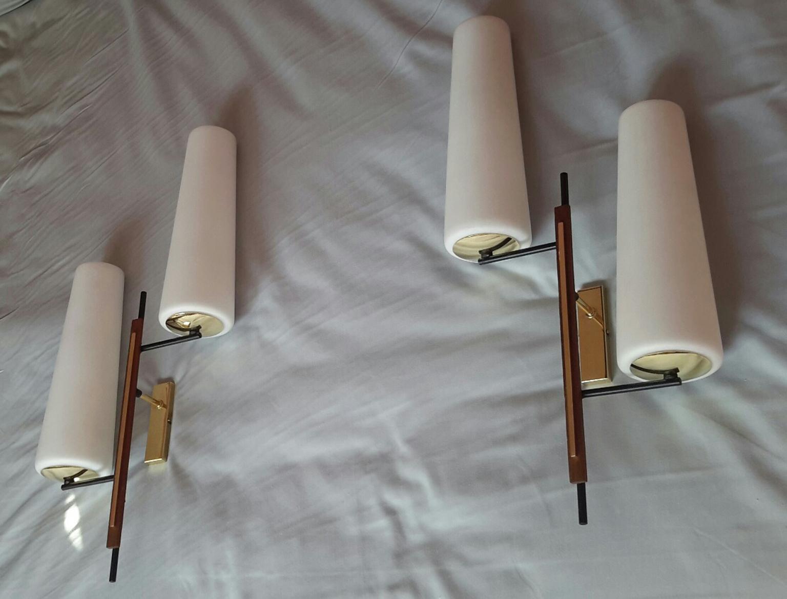 Large Pair of Asymmetrical Double Mid-Century Modern Sconces, France, 1950s In Good Condition In Paris, FR