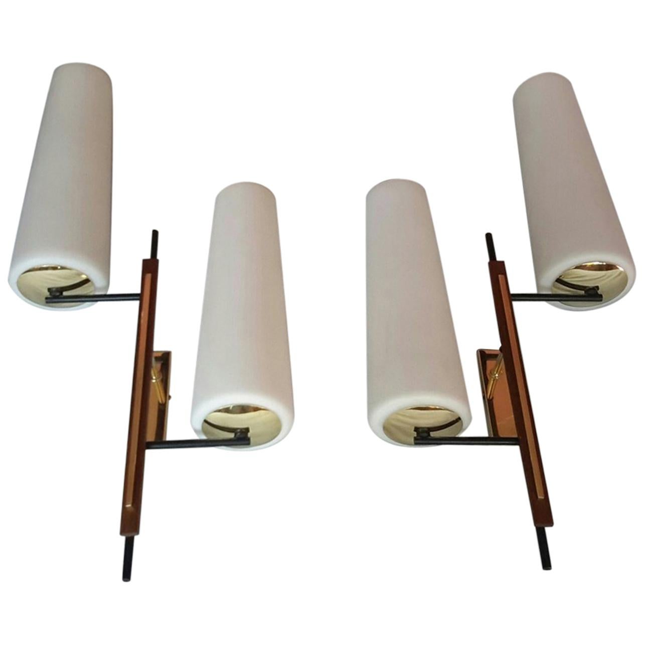 Large Pair of Asymmetrical Double Mid Century Modern Sconces France 1950s