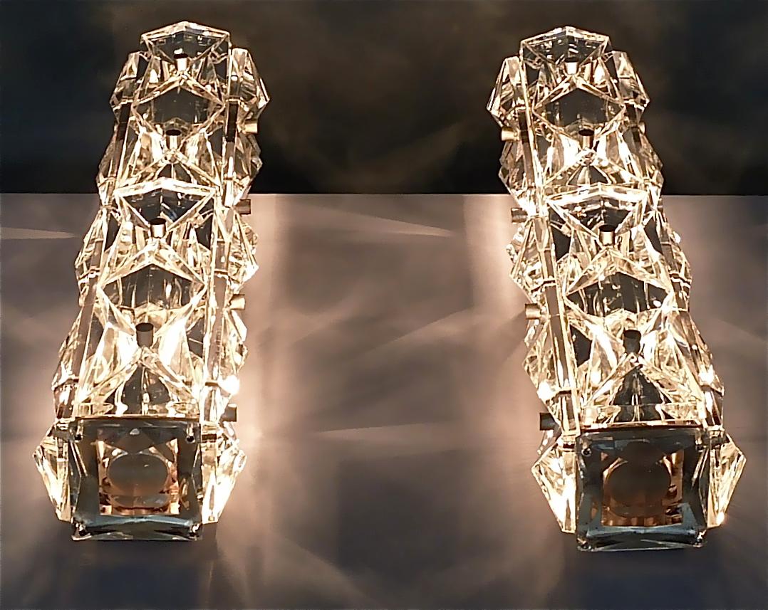 Large Wall Lights Sconces Bakalowits or Kinkeldey Faceted Crystal Glass Metal For Sale 6