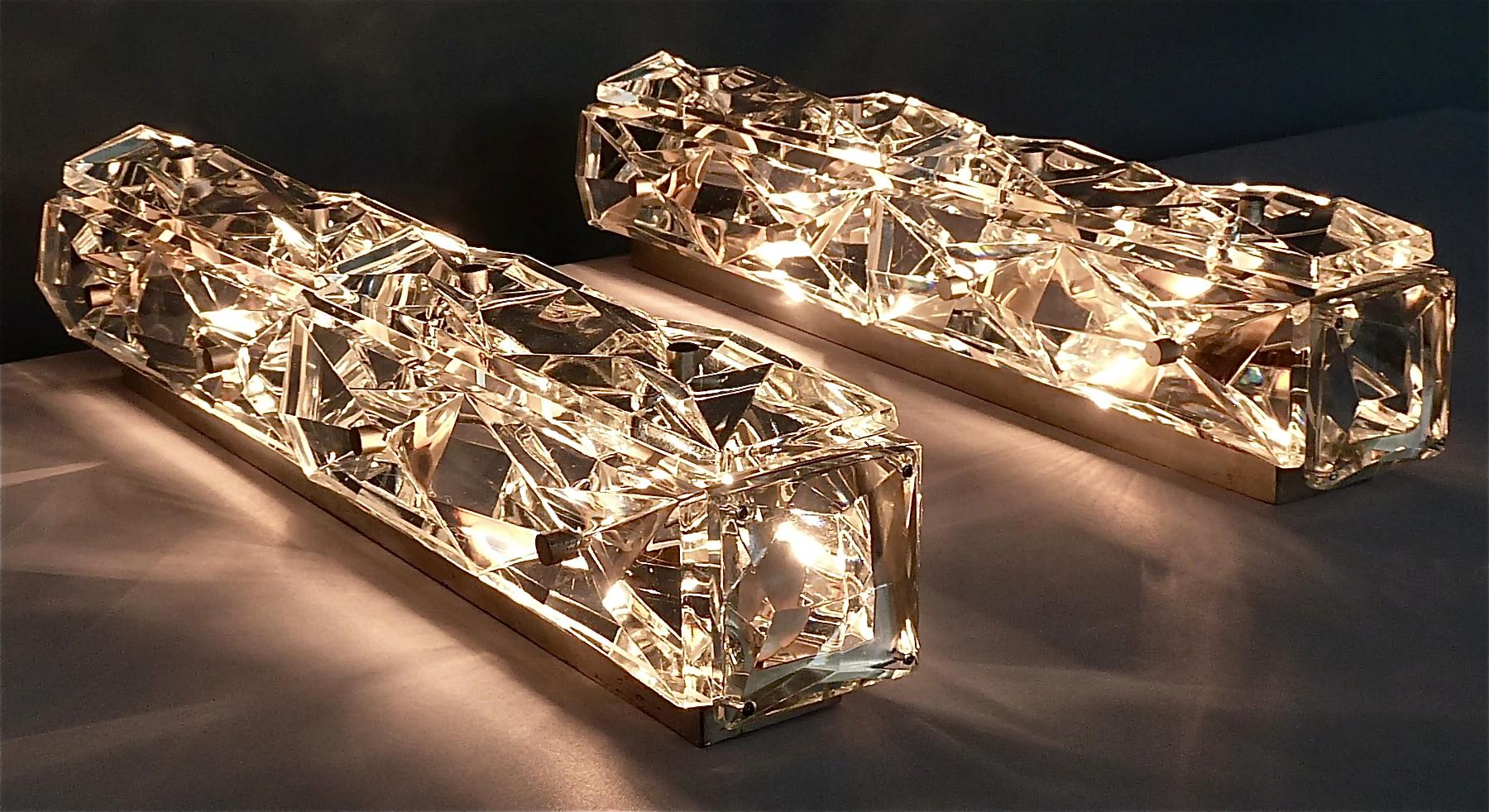 Large Wall Lights Sconces Bakalowits or Kinkeldey Faceted Crystal Glass Metal For Sale 7