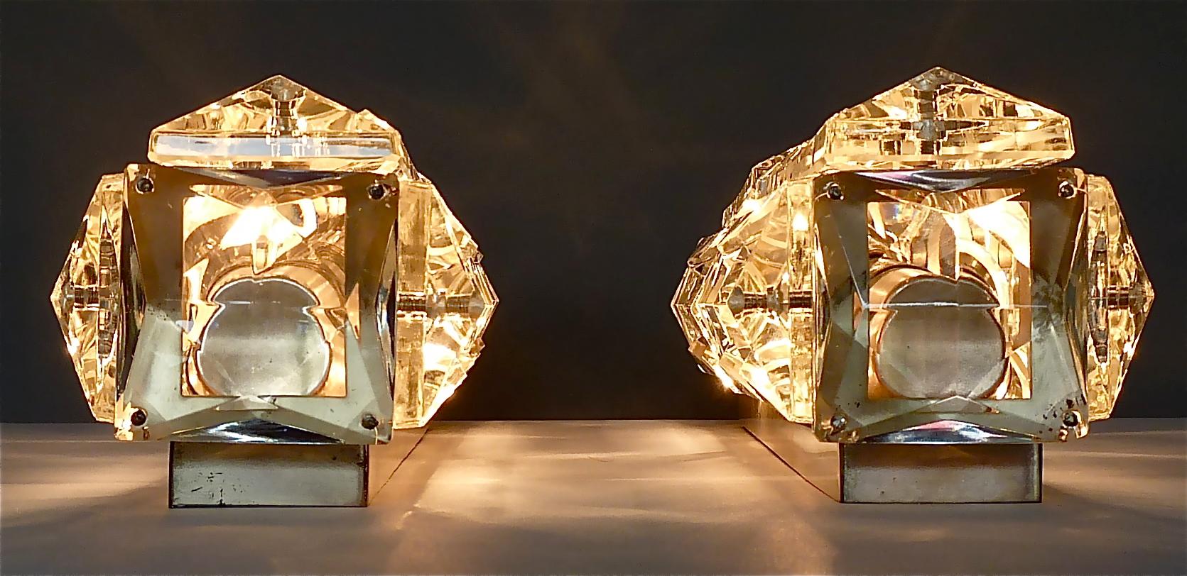 Large Wall Lights Sconces Bakalowits or Kinkeldey Faceted Crystal Glass Metal For Sale 9