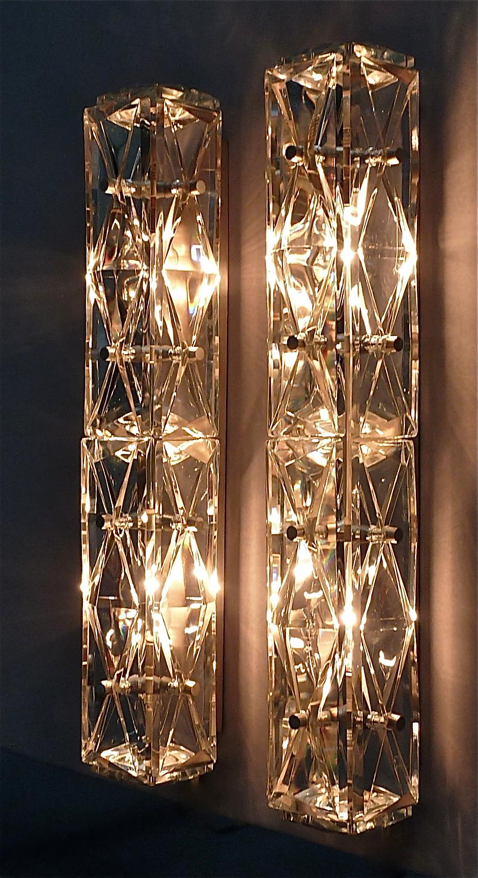 Large Wall Lights Sconces Bakalowits or Kinkeldey Faceted Crystal Glass Metal For Sale 10