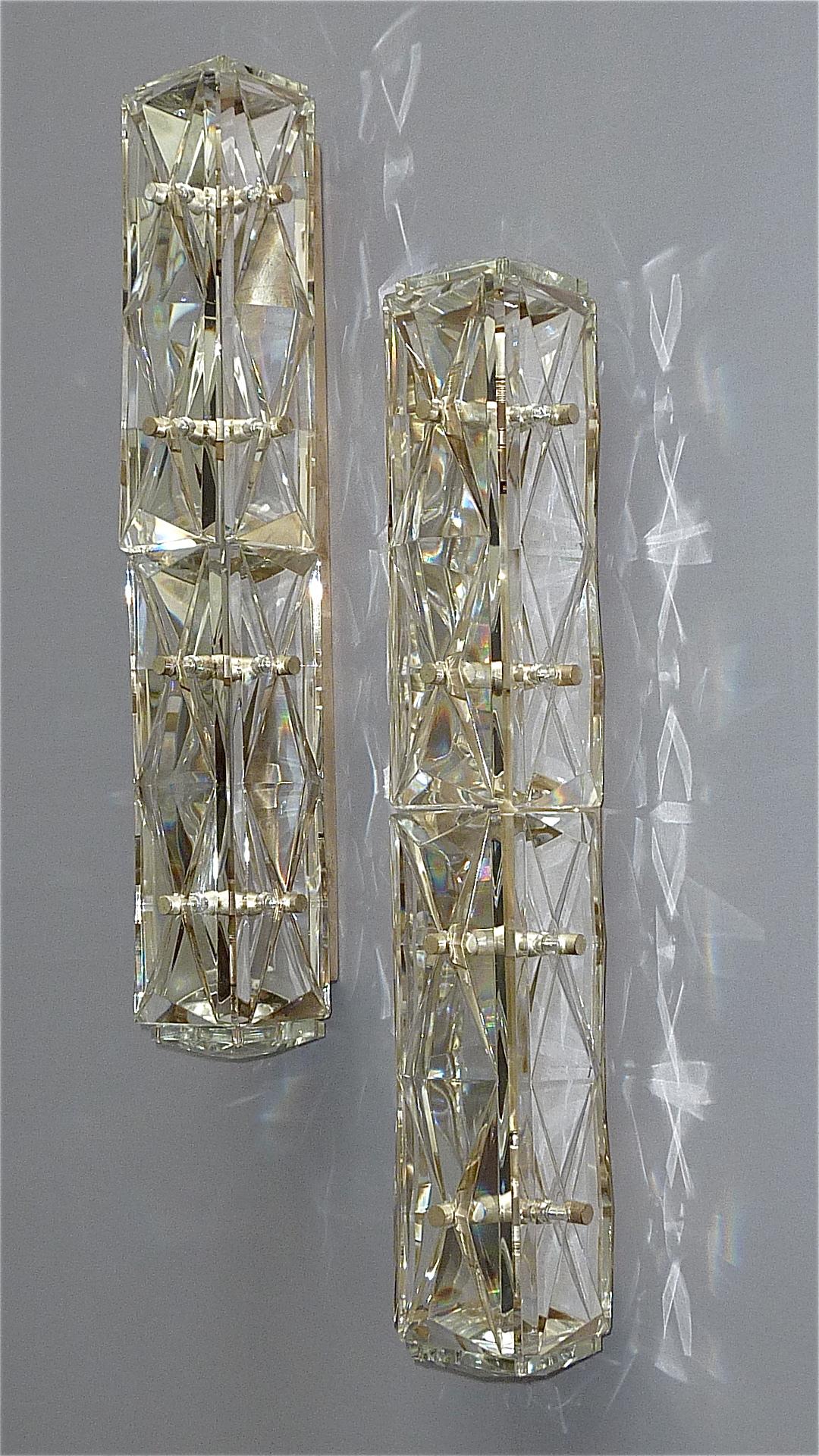 German Large Wall Lights Sconces Bakalowits or Kinkeldey Faceted Crystal Glass Metal For Sale