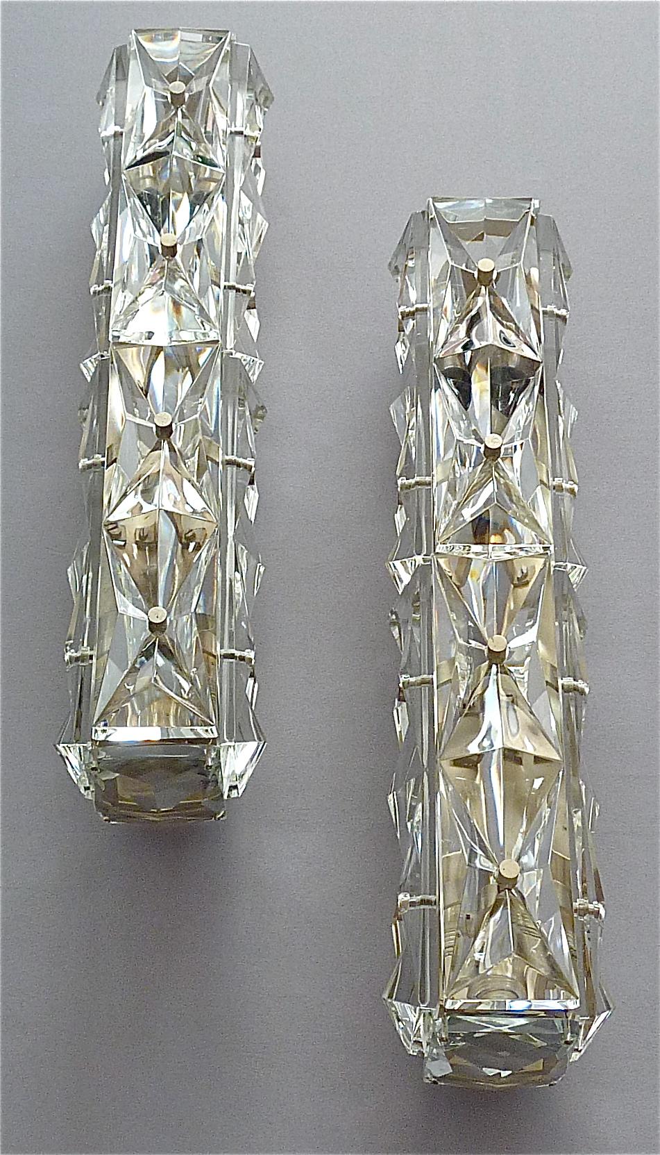 Silvered Large Wall Lights Sconces Bakalowits or Kinkeldey Faceted Crystal Glass Metal For Sale