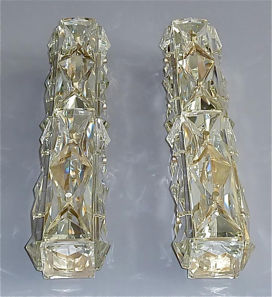 Large Wall Lights Sconces Bakalowits or Kinkeldey Faceted Crystal Glass Metal In Good Condition For Sale In Nierstein am Rhein, DE
