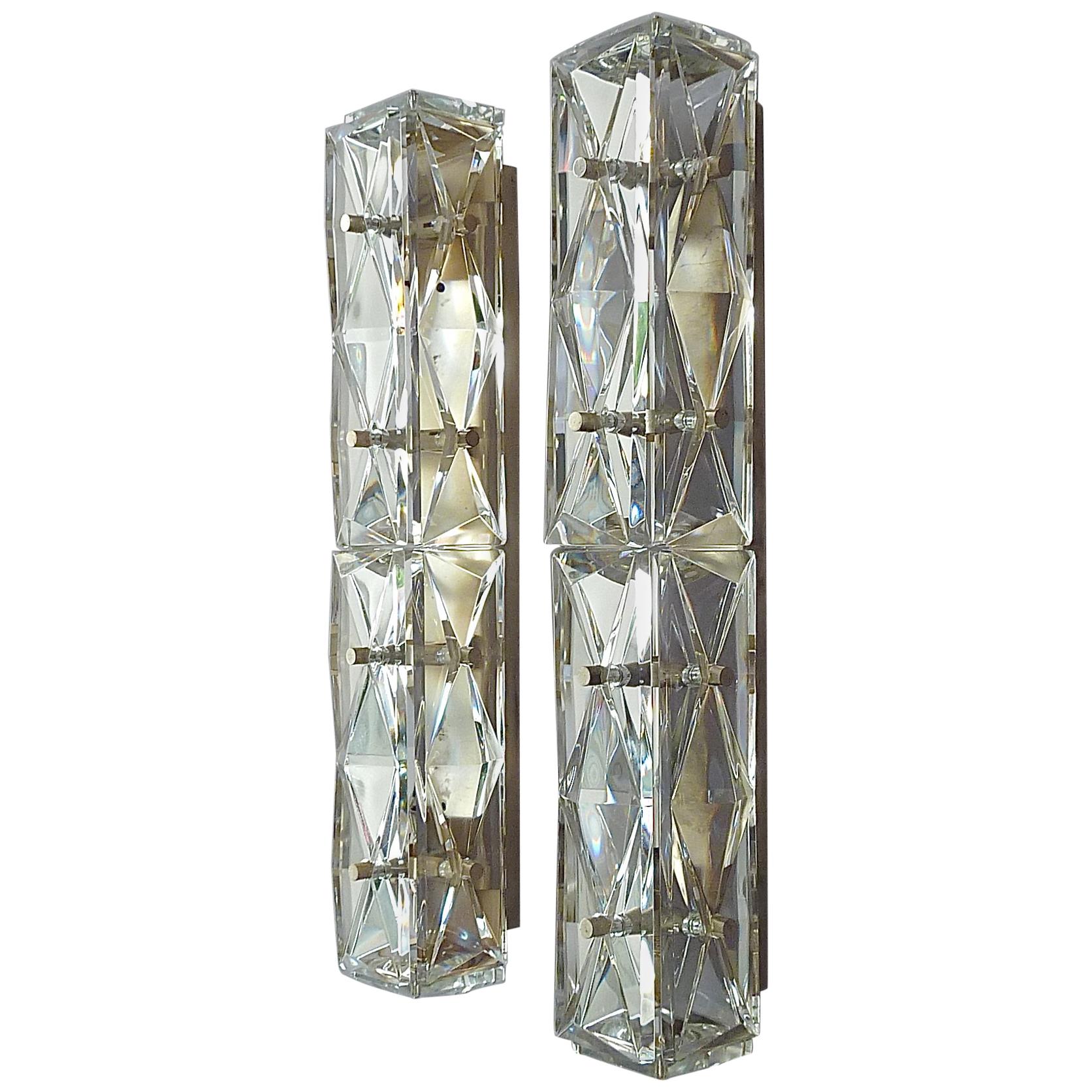 Large Wall Lights Sconces Bakalowits or Kinkeldey Faceted Crystal Glass Metal For Sale