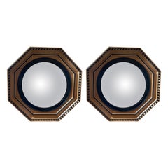 Large Pair of Bespoke Hexagonal Framed Convex Mirrors in a Biedermeier Style
