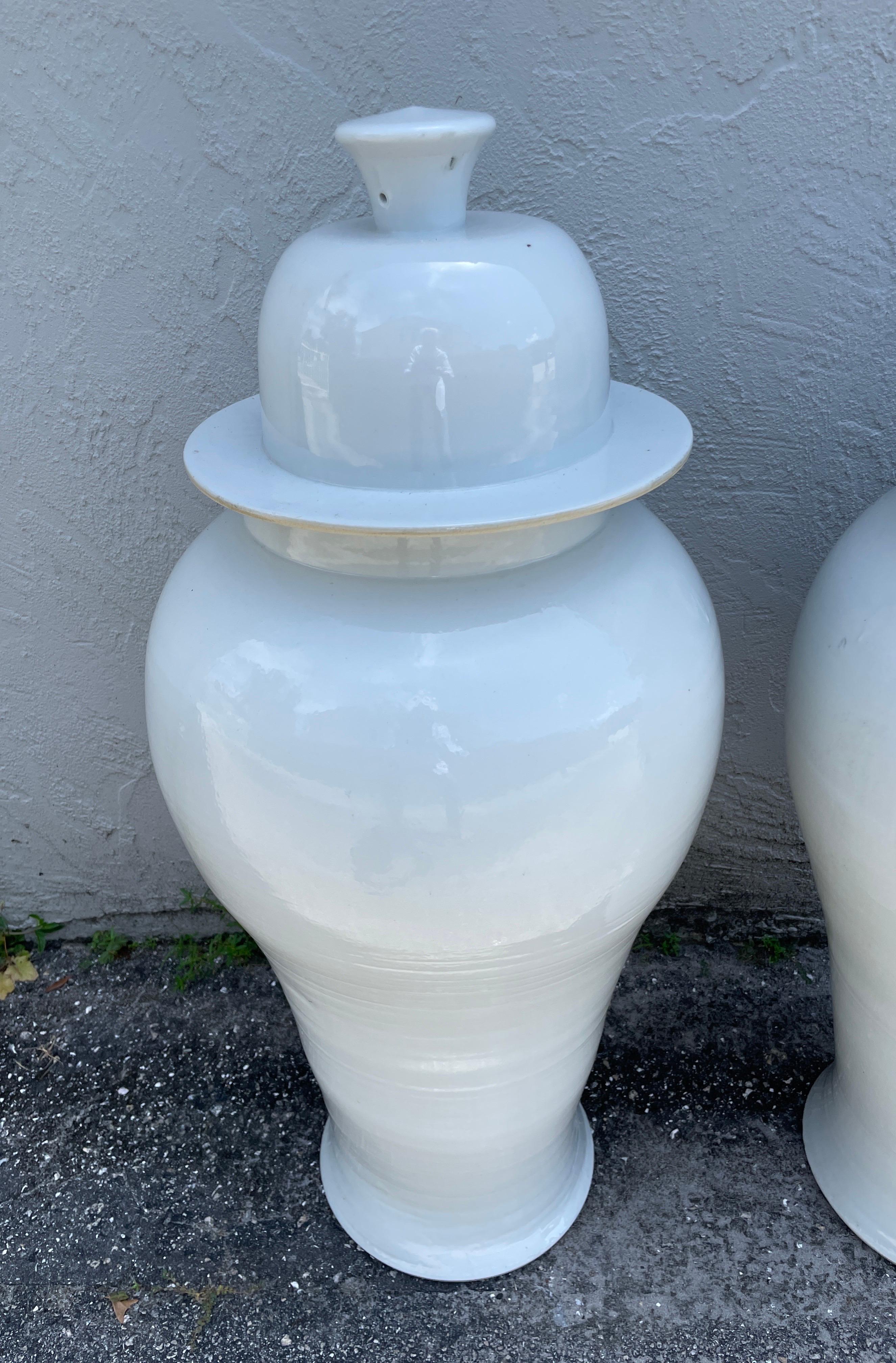 Very large pair of Blanc de Chien Chinese ginger jars. This pair is 36