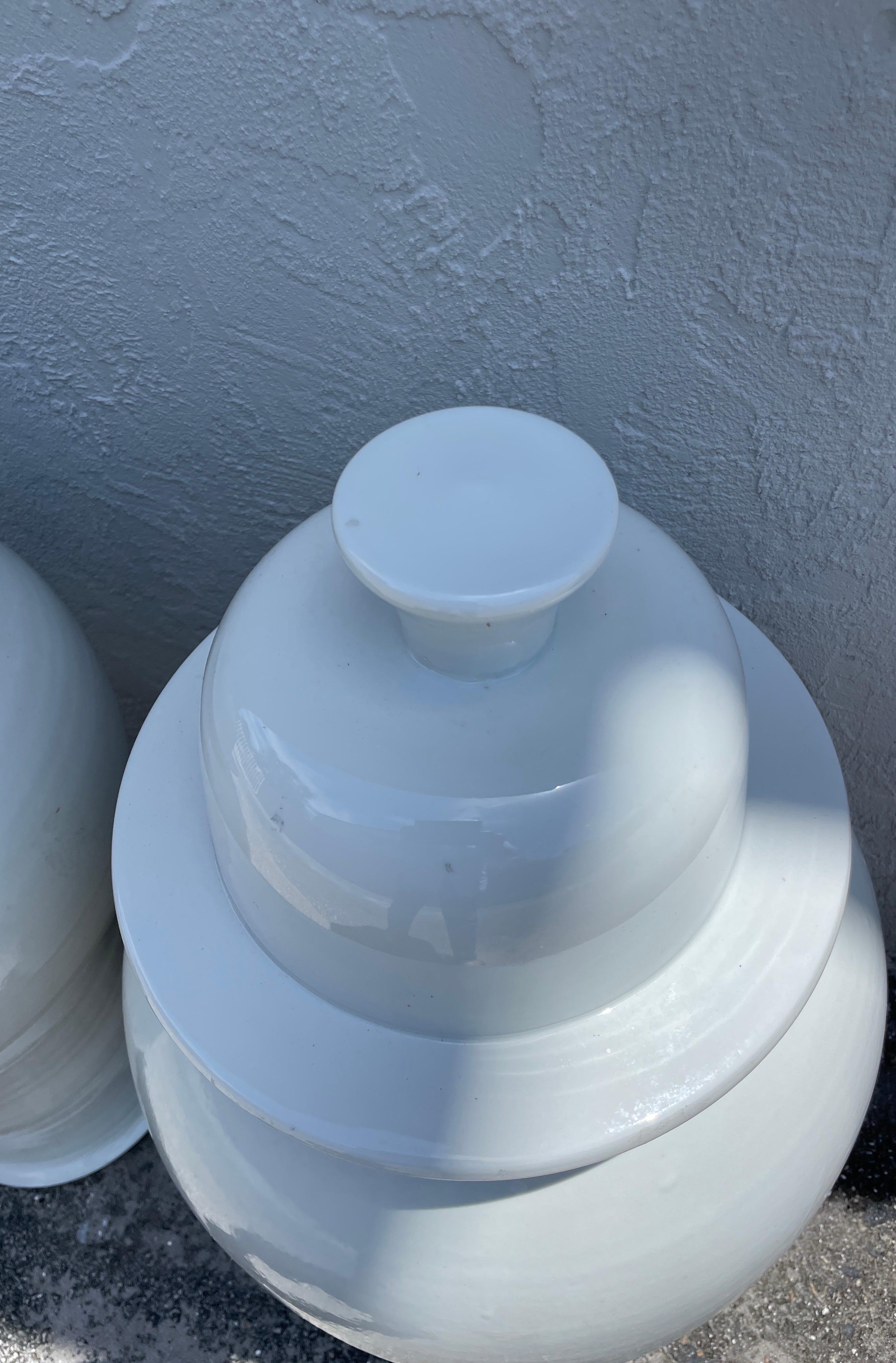 20th Century Large Pair of Blanc de Chien Chinese Ginger Jars For Sale