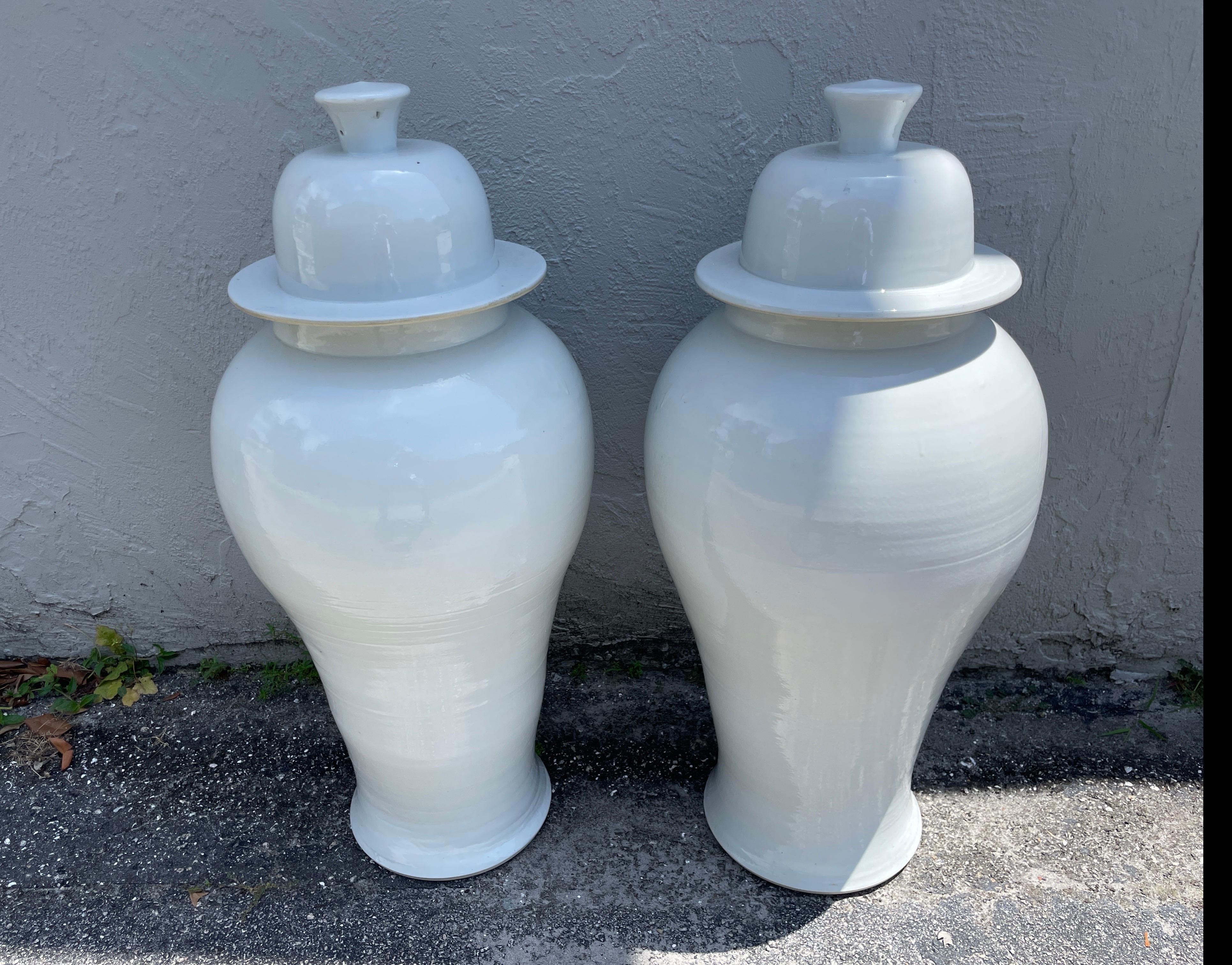 Large Pair of Blanc de Chien Chinese Ginger Jars For Sale 3