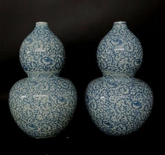 Large Pair of Blue and White Chinese Double Gourd Vases