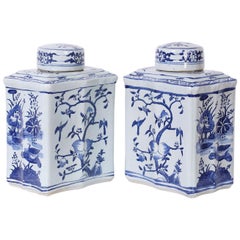 Large Pair of Blue and White Porcelain Tea Caddies