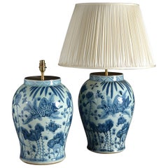 Large Pair of Blue and White Vase Lamps