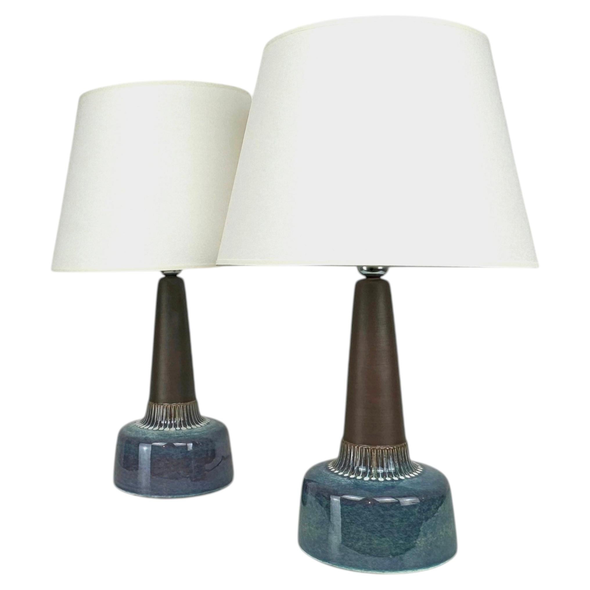 Large Pair of Blue Danish Modern Søholm 1080-3 Table Lamps by Einar Johansen For Sale