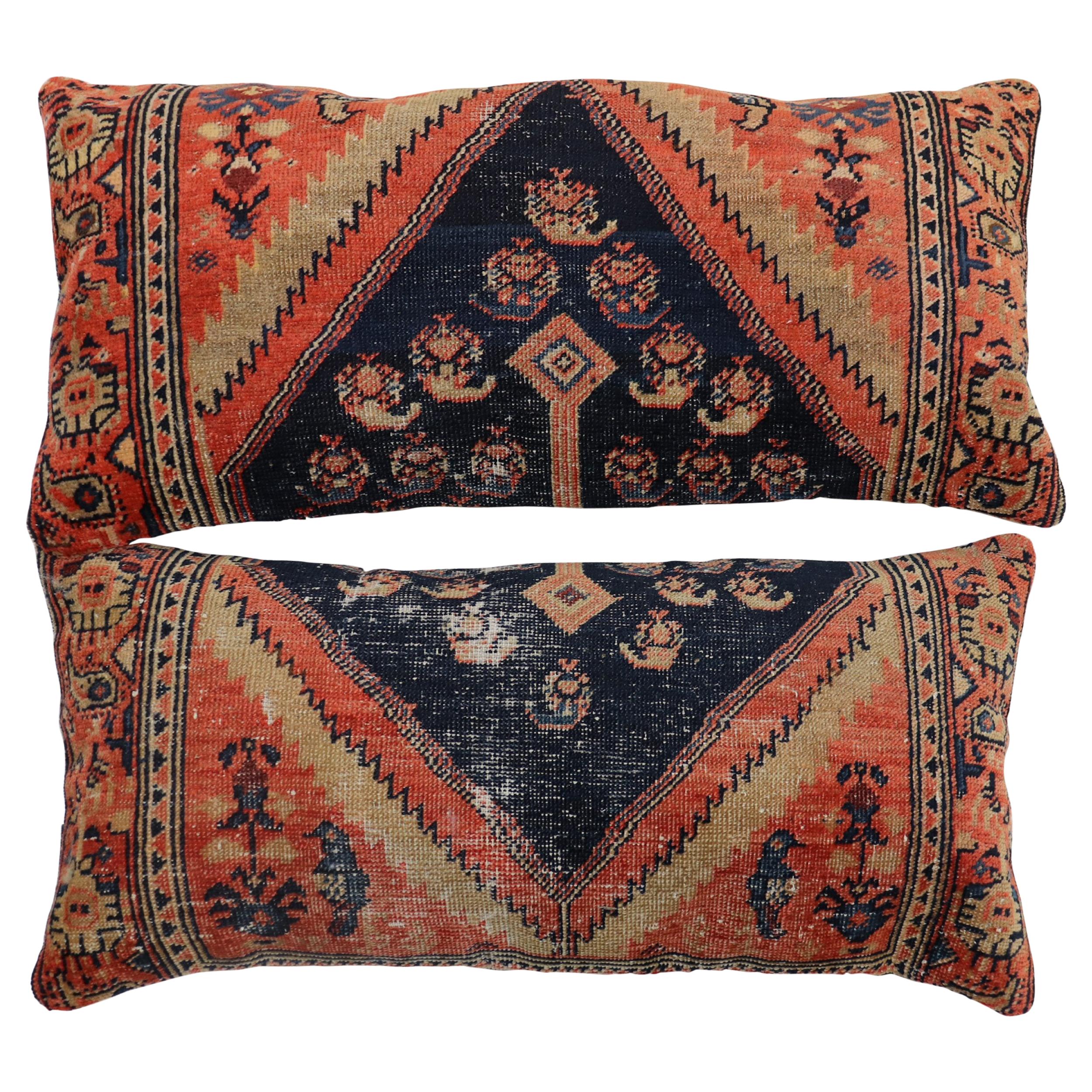 Large Pair of Blue Tribal Persian Wool 20th Century Rug Pillows