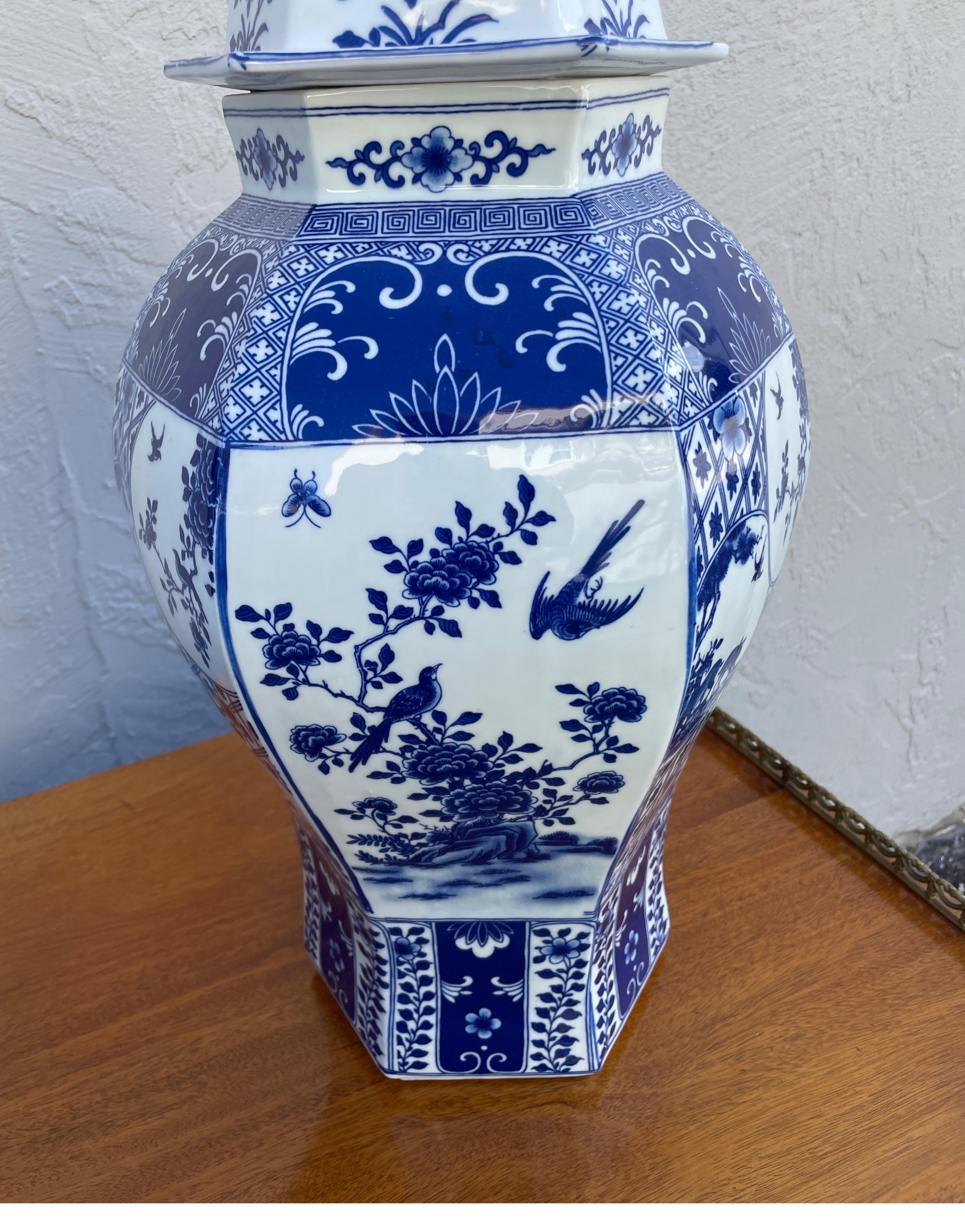 Chinese Large Pair of Blue & White Ginger Jars with Foo Dog Lids For Sale