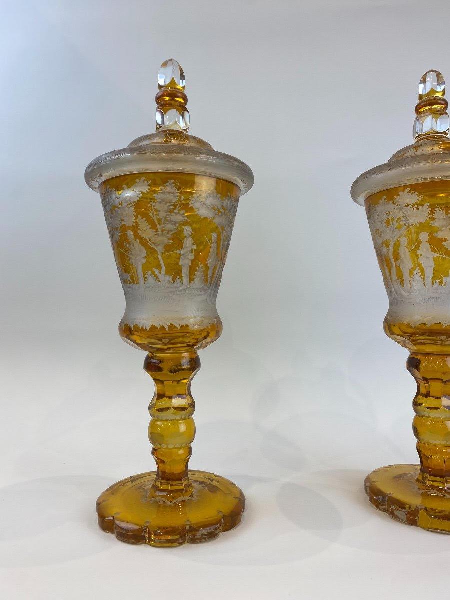Grande paire de gobelets de Bohème en cristal, 19ème siècle. Bon état - En vente à Saint-Ouen, FR