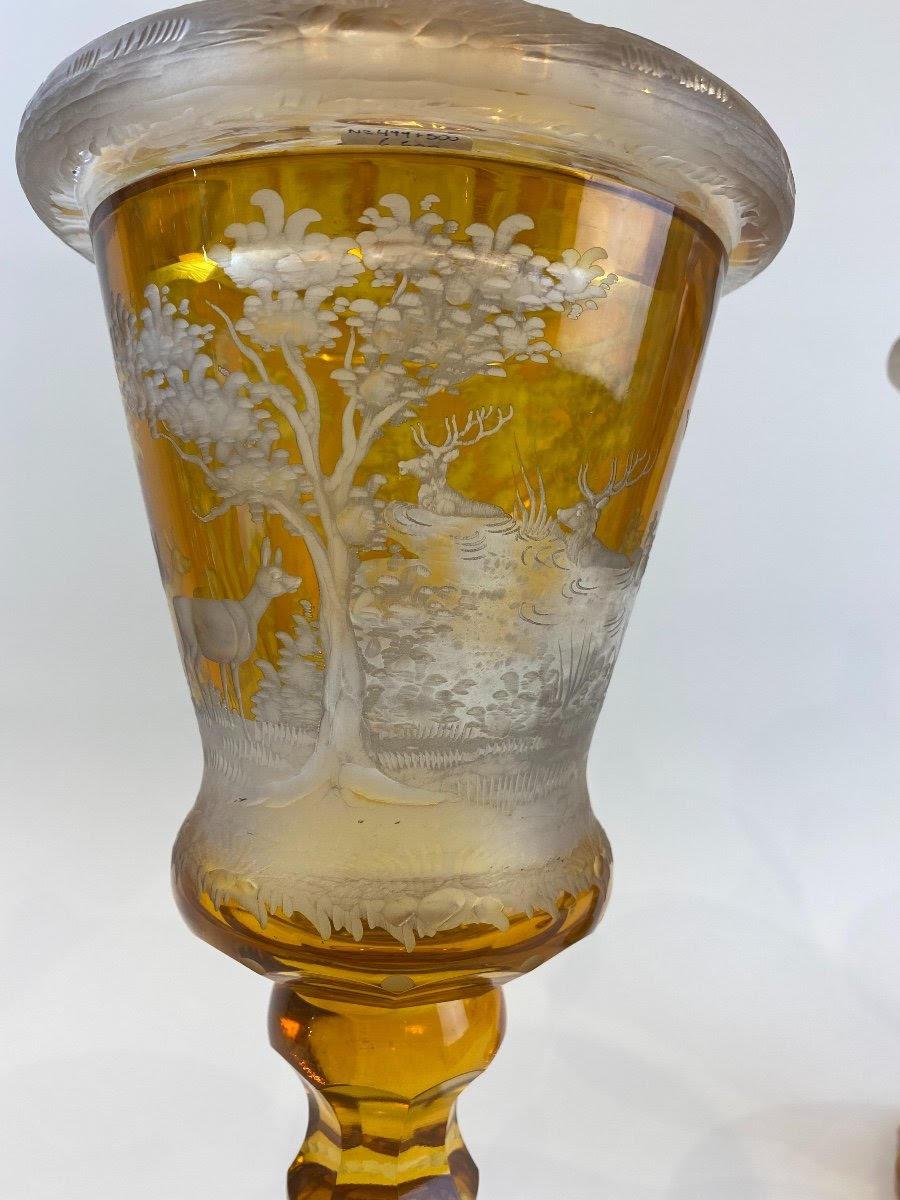 Cristal Grande paire de gobelets de Bohème en cristal, 19ème siècle. en vente