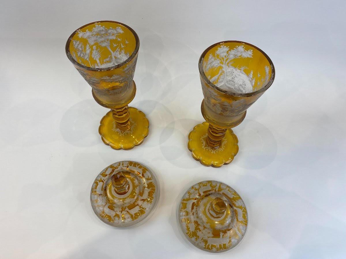 Grande paire de gobelets de Bohème en cristal, 19ème siècle. en vente 2