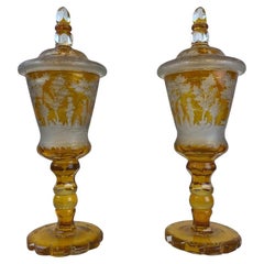 Gran Pareja de Vasos de Cristal de Bohemia, Siglo XIX.