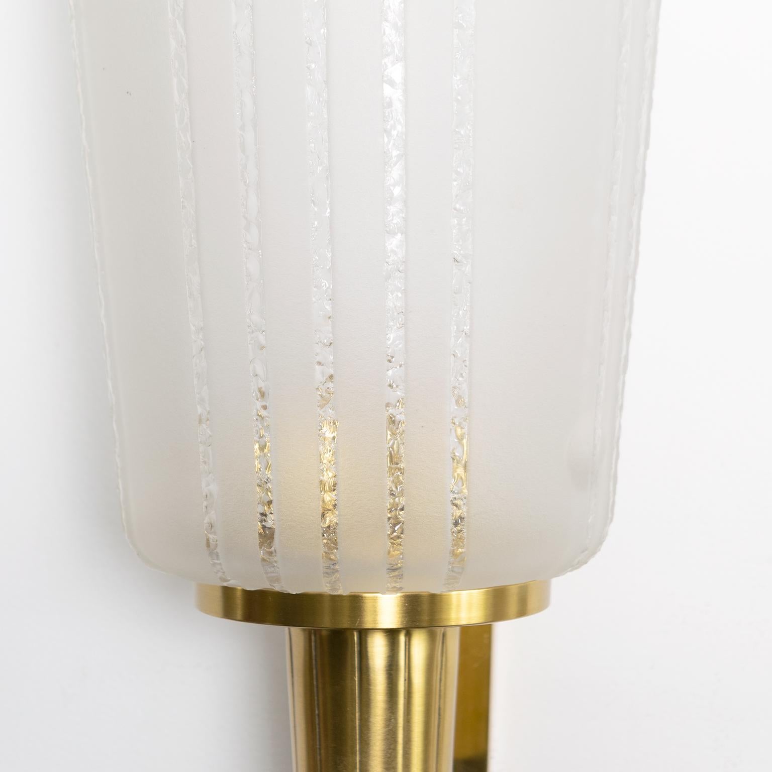 Böhlmarks, Scandinavian Modern Etched Glass and Brass Sconces Swedish Art Deco 2