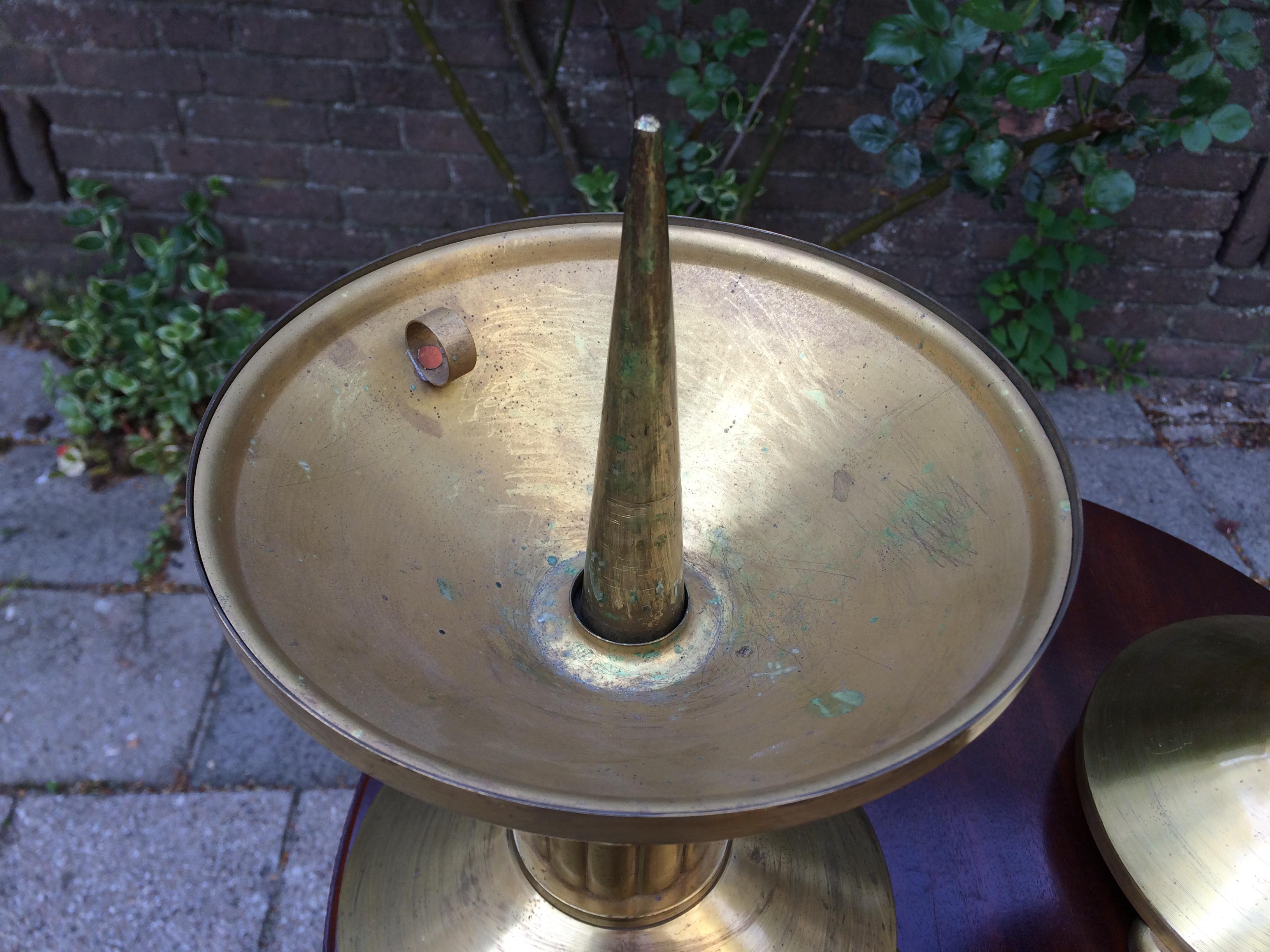 Large Pair of Brass and Blackened Wood Church Altar Candlesticks Candle Holders For Sale 3