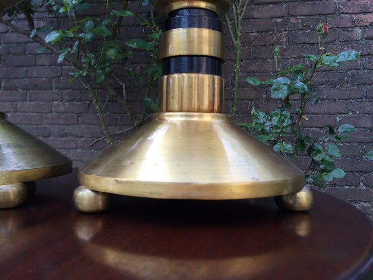 Large Pair of Brass and Blackened Wood Church Altar Candlesticks Candle