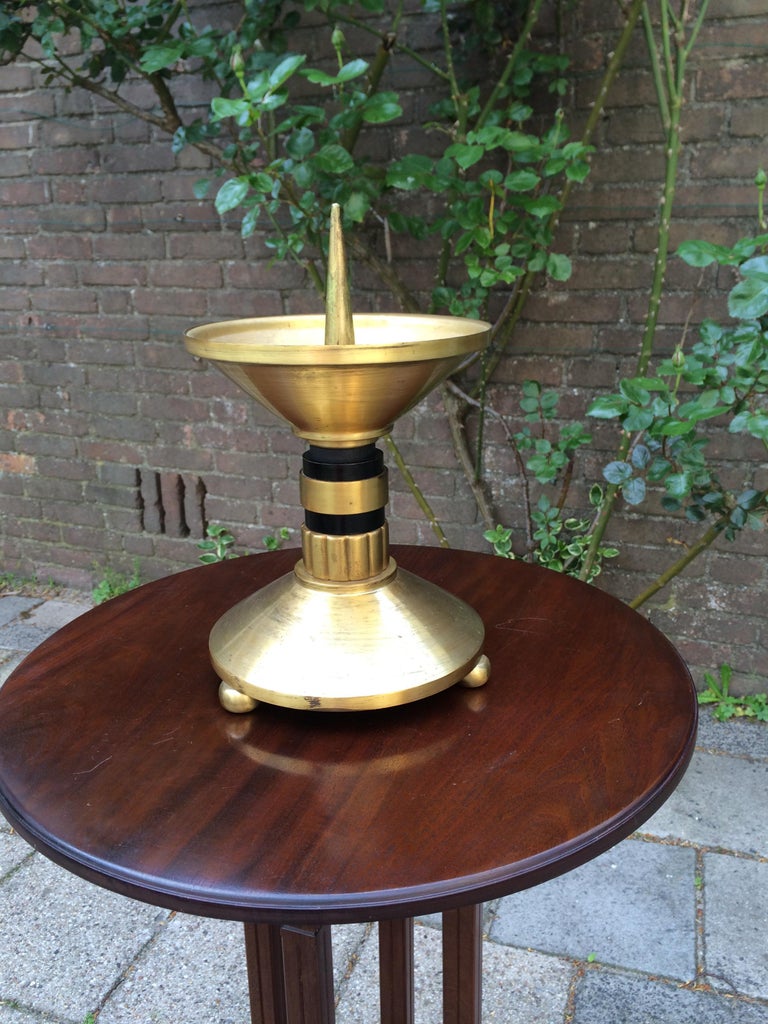 Large Pair of Brass and Blackened Wood Church Altar Candlesticks Candle