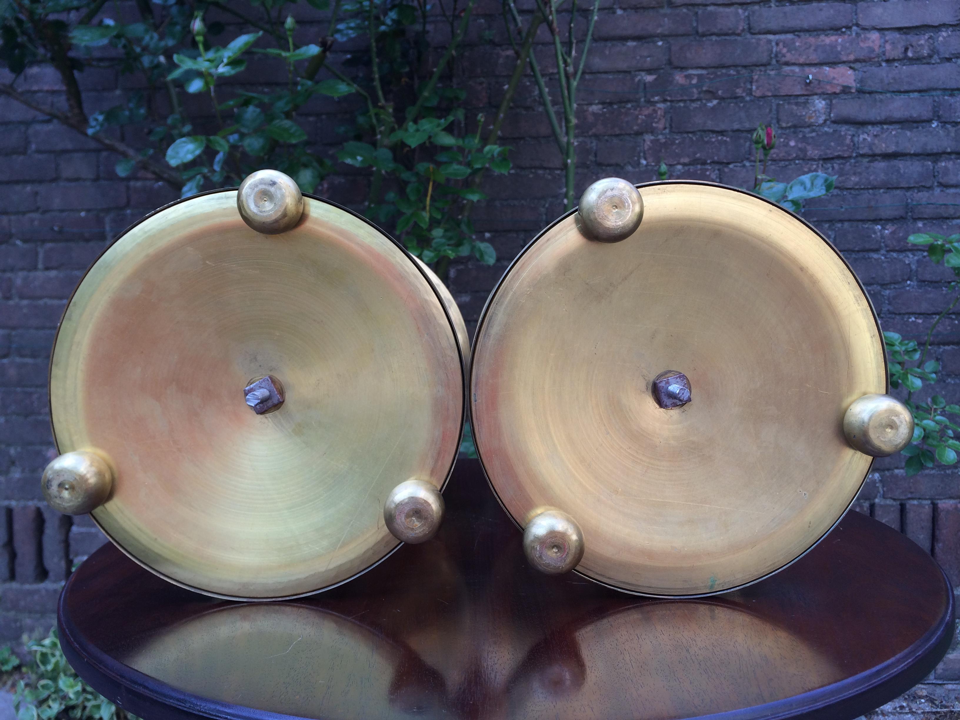 Large Pair of Brass and Blackened Wood Church Altar Candlesticks Candle Holders In Good Condition For Sale In Lisse, NL