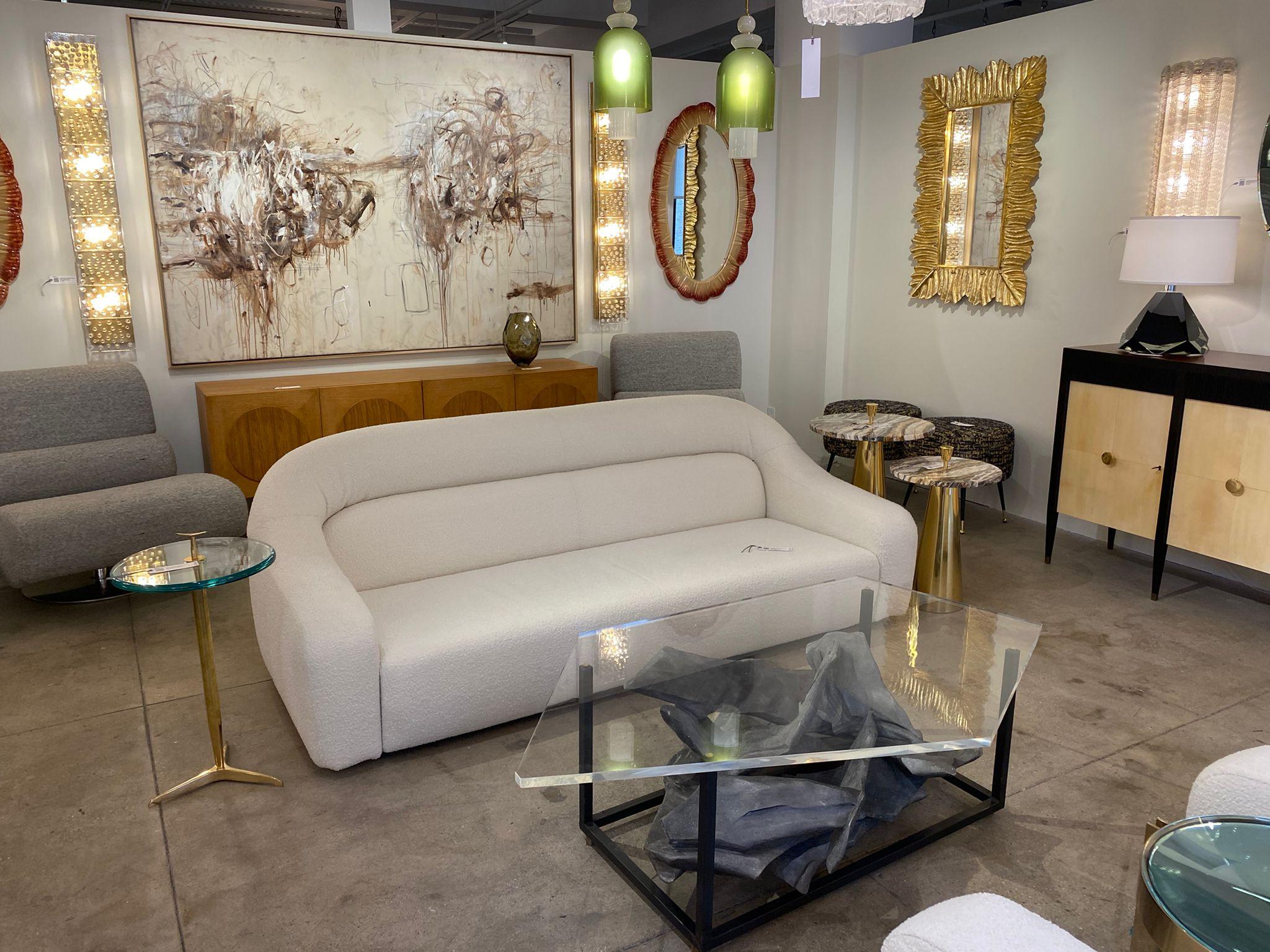 Pareja grande de candelabros de latón y bloques de cristal de Murano transparente, Italia, 54