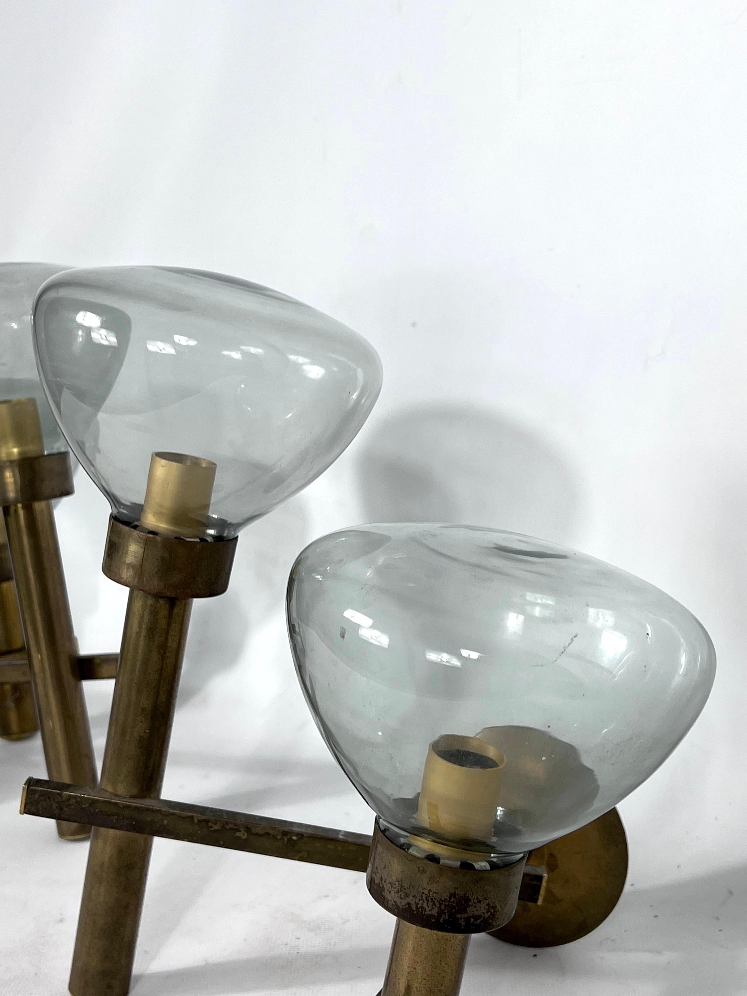 Large Pair of Brass and Glass Sconces by Sciolari, Italian Modern from 70s 6