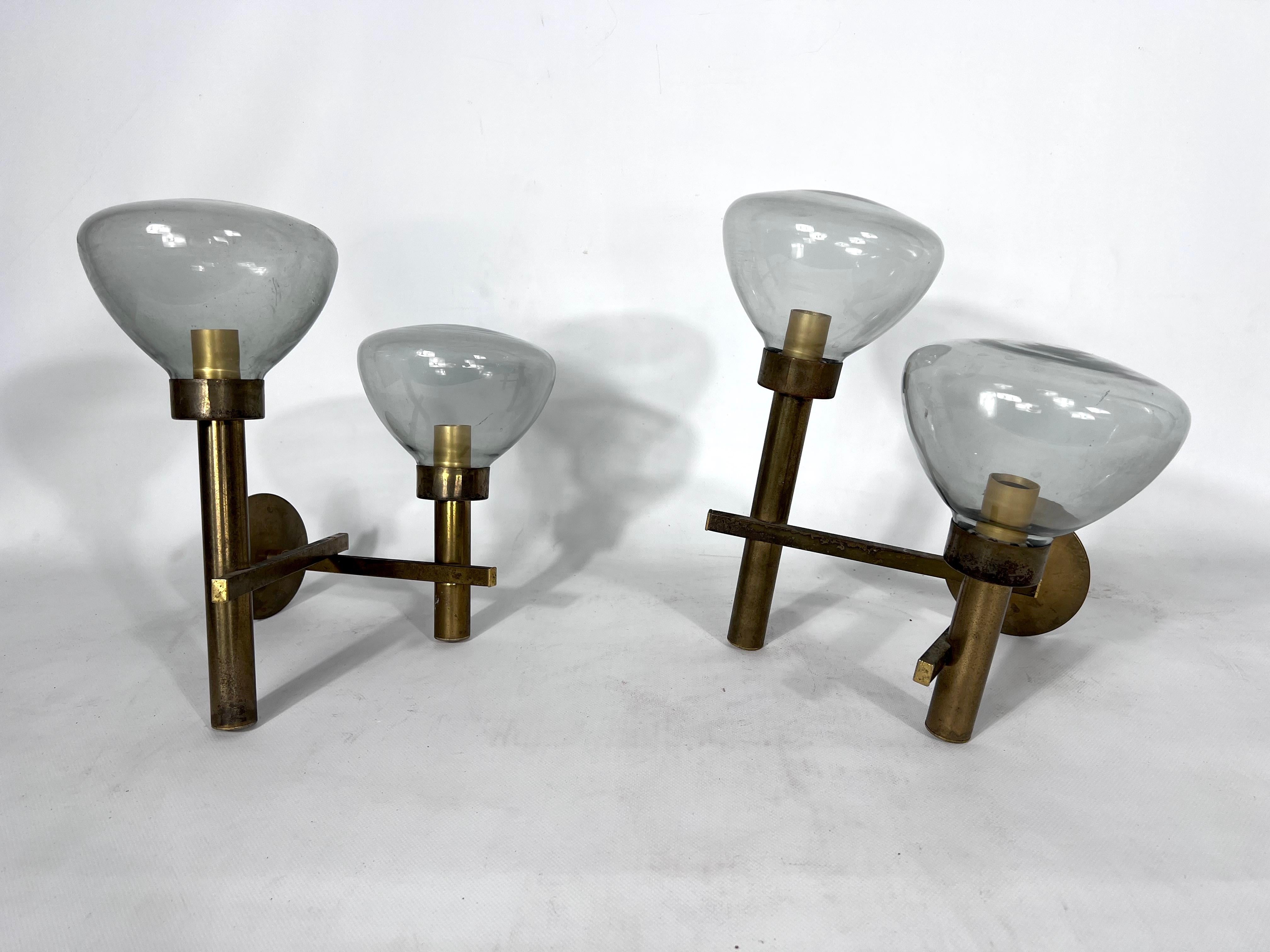 Large Pair of Brass and Glass Sconces by Sciolari, Italian Modern from 70s 7
